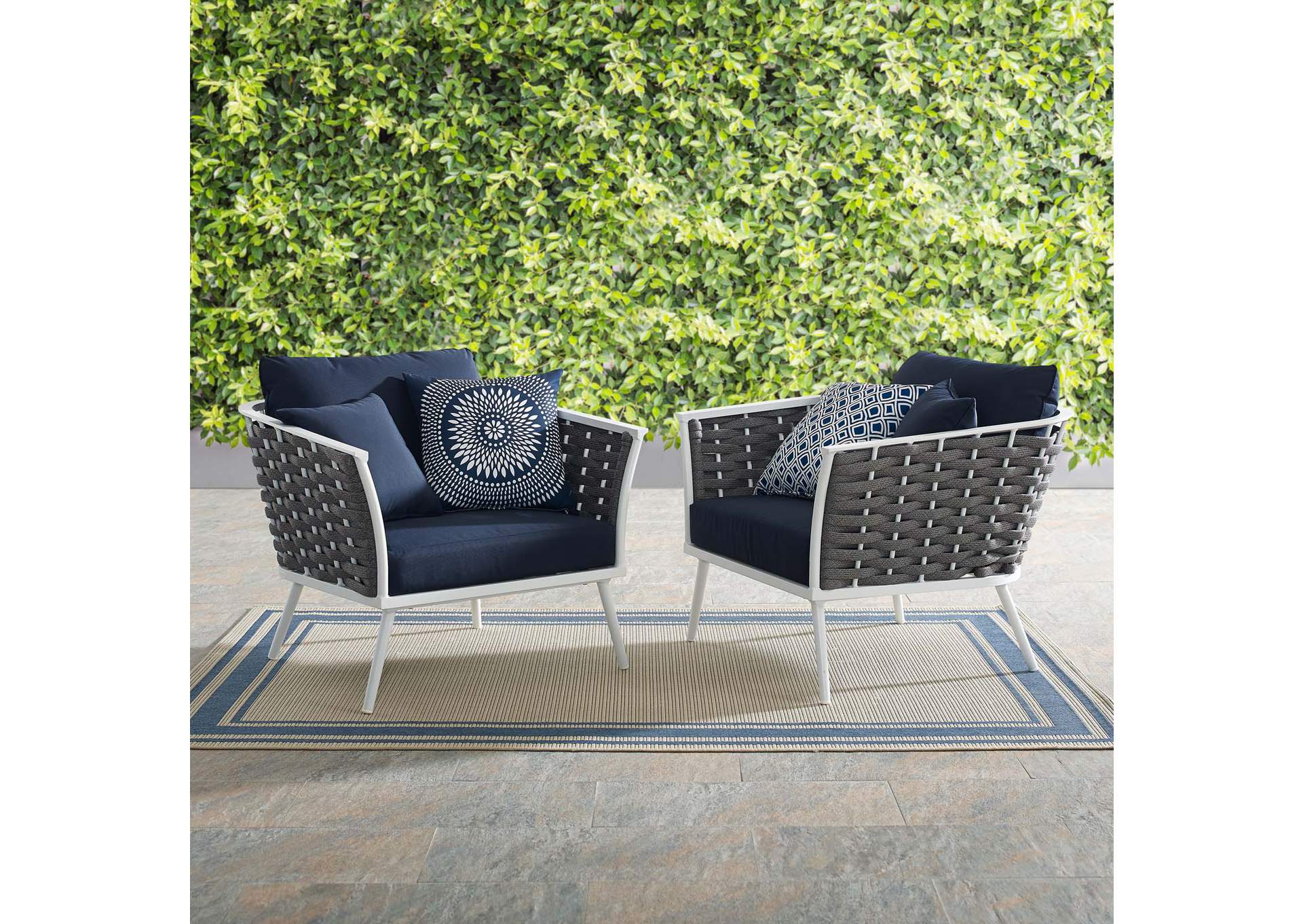 Stance White Navy Armchair Outdoor Patio Aluminum [Set of 2],Modway