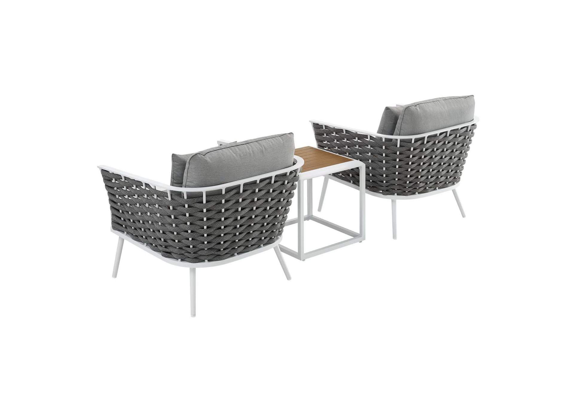 White Gray Stance 3 Piece Outdoor Patio Aluminum Sectional Sofa Set,Modway