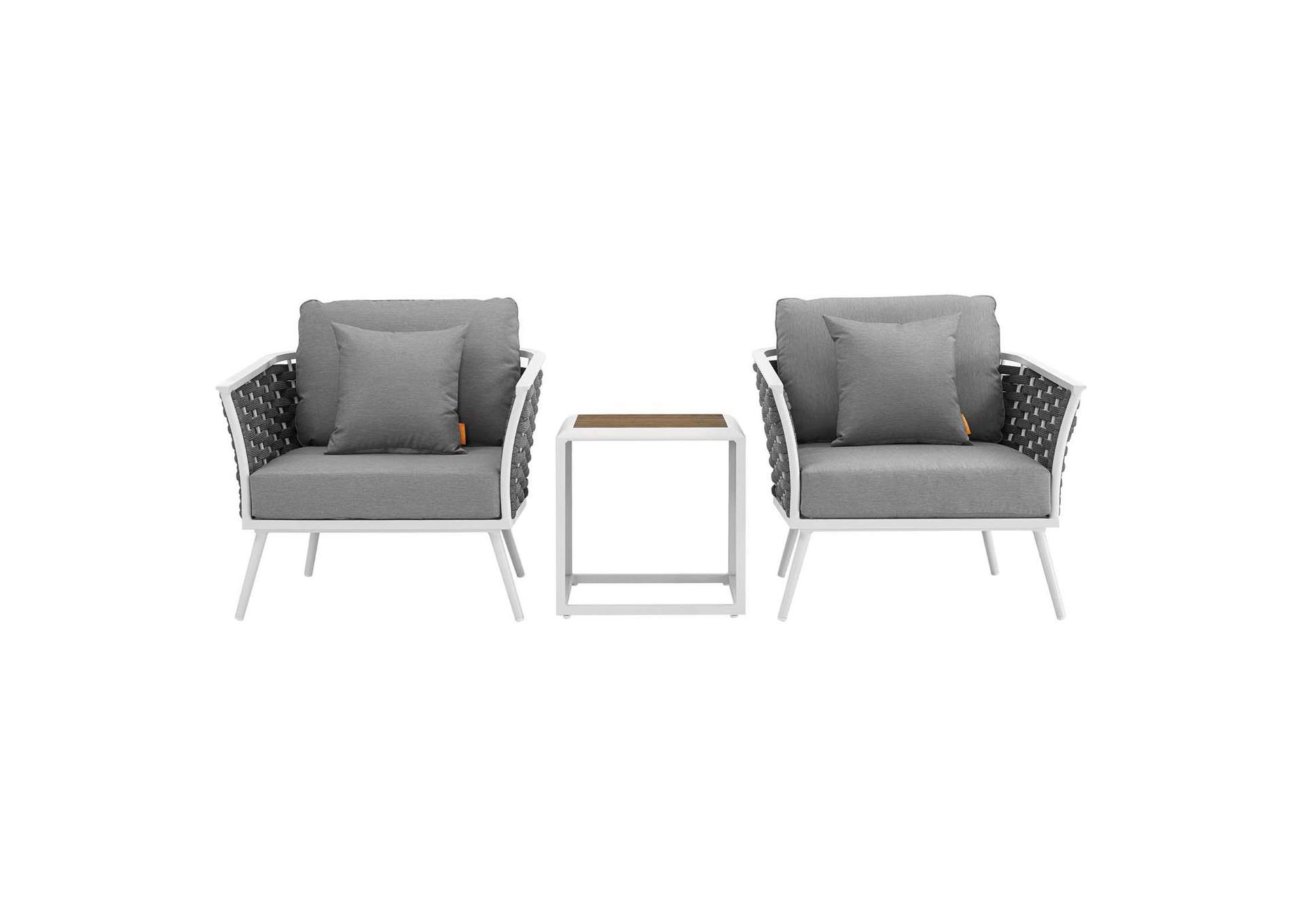 White Gray Stance 3 Piece Outdoor Patio Aluminum Sectional Sofa Set,Modway