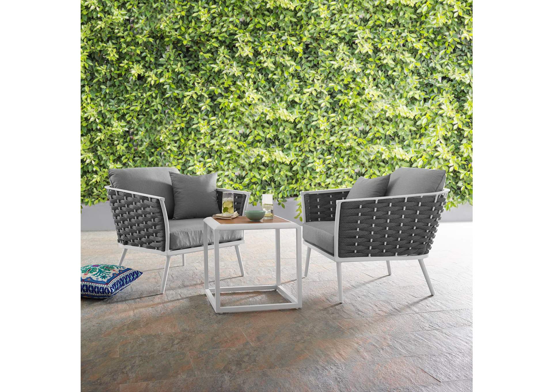 White Gray Stance 3 Piece Outdoor Patio Aluminum Sectional Sofa Set,Modway