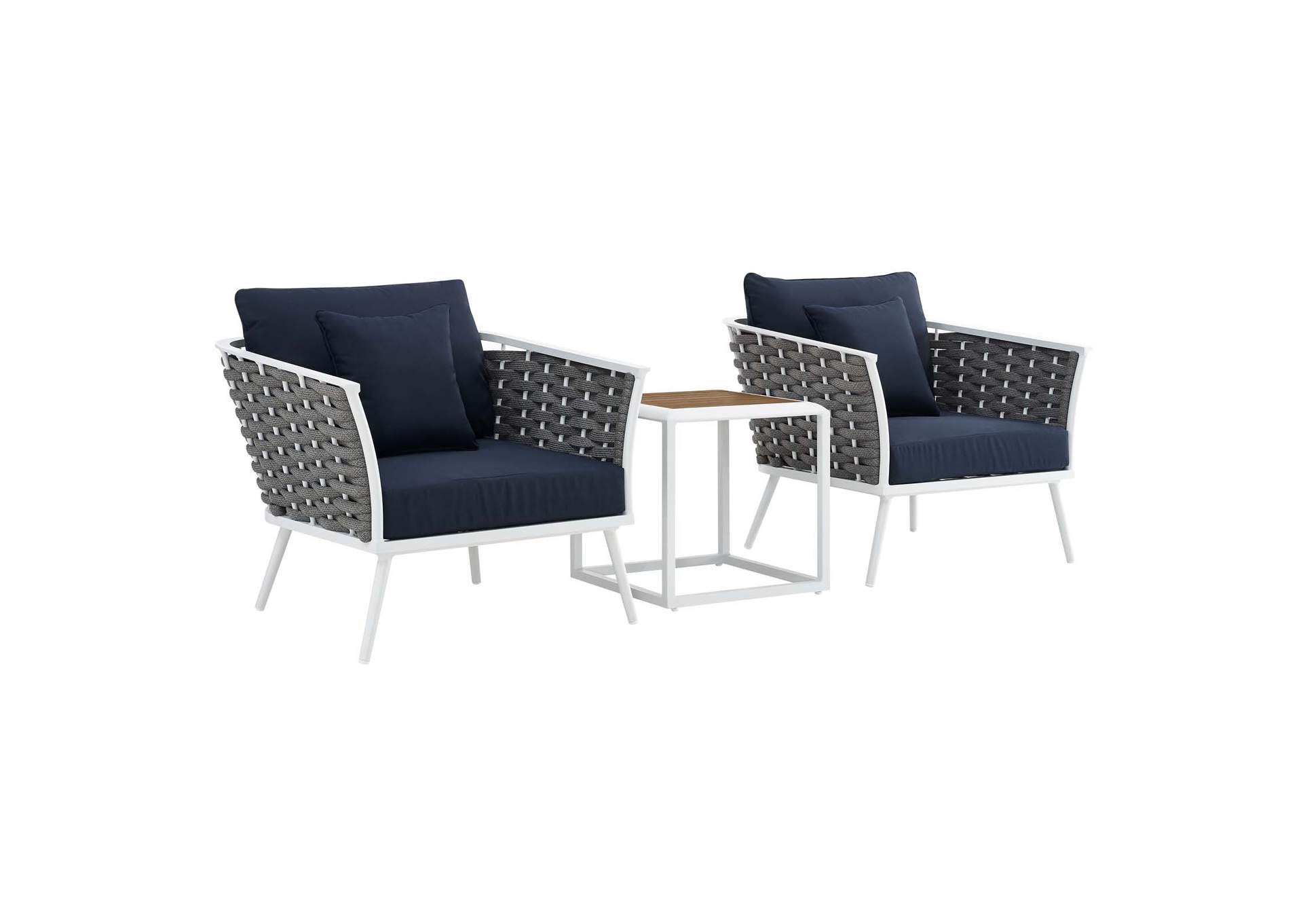 White Navy Stance 3 Piece Outdoor Patio Aluminum Sectional Sofa Set,Modway