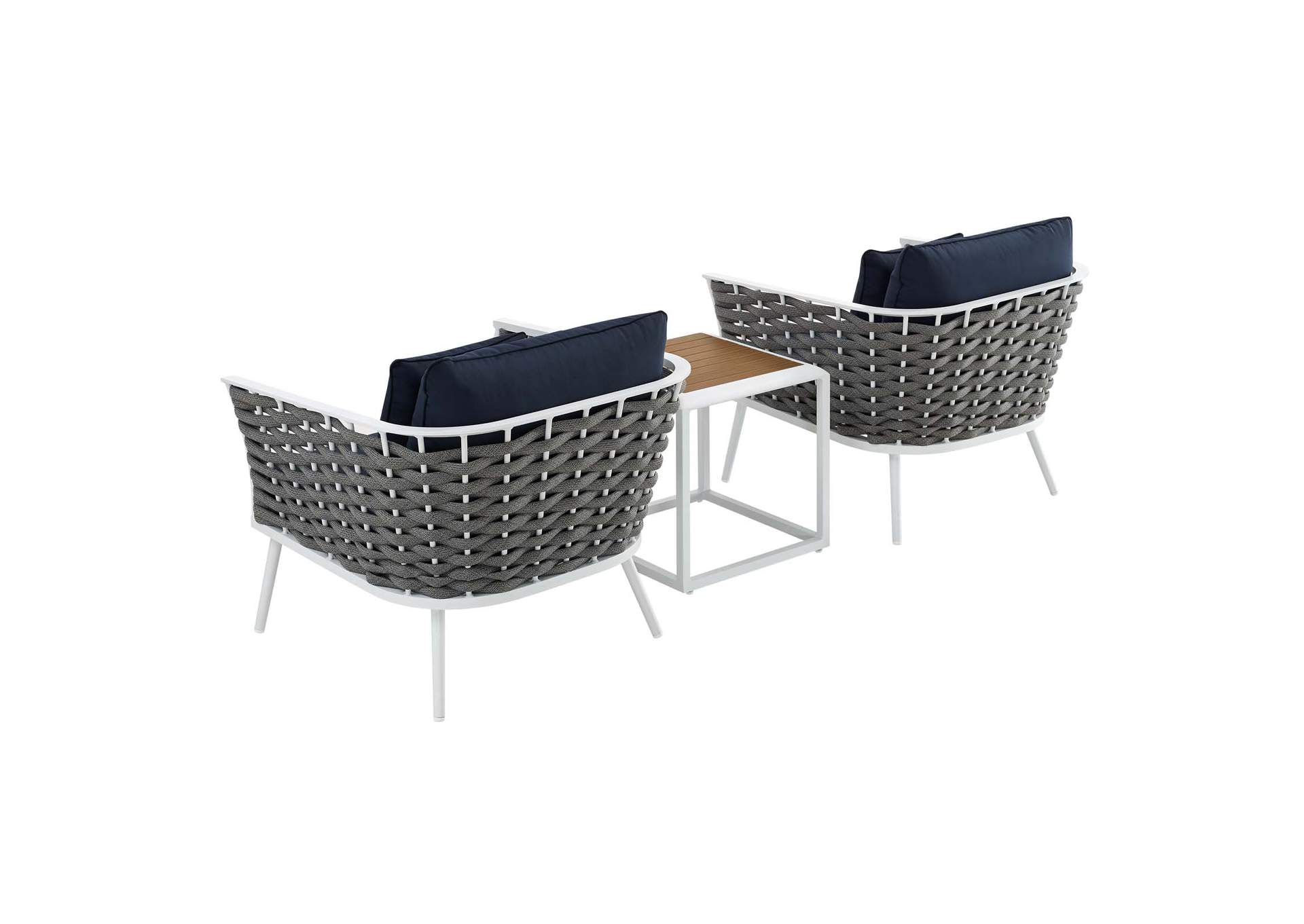 White Navy Stance 3 Piece Outdoor Patio Aluminum Sectional Sofa Set,Modway