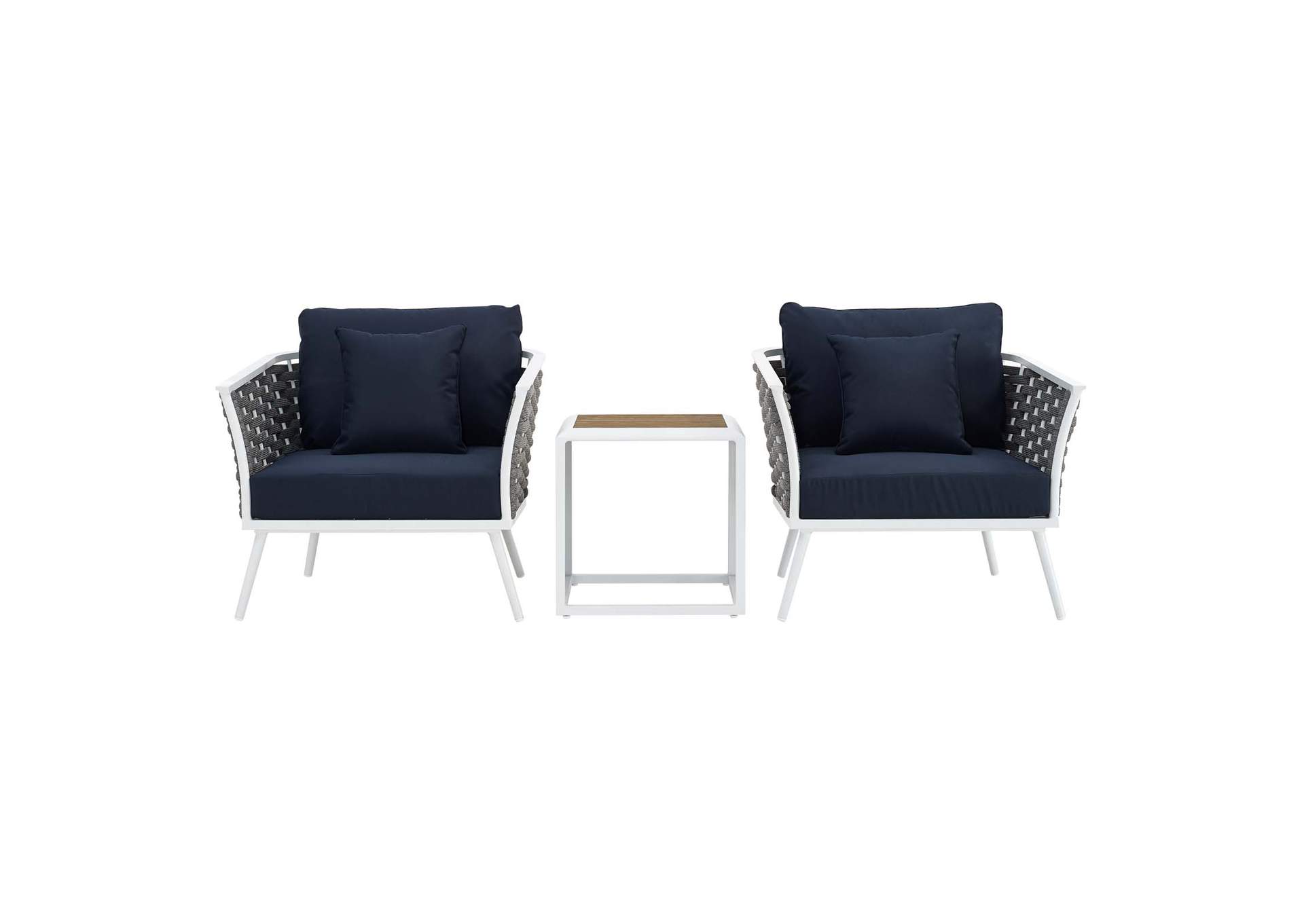 White Navy Stance 3 Piece Outdoor Patio Aluminum Sectional Sofa Set,Modway