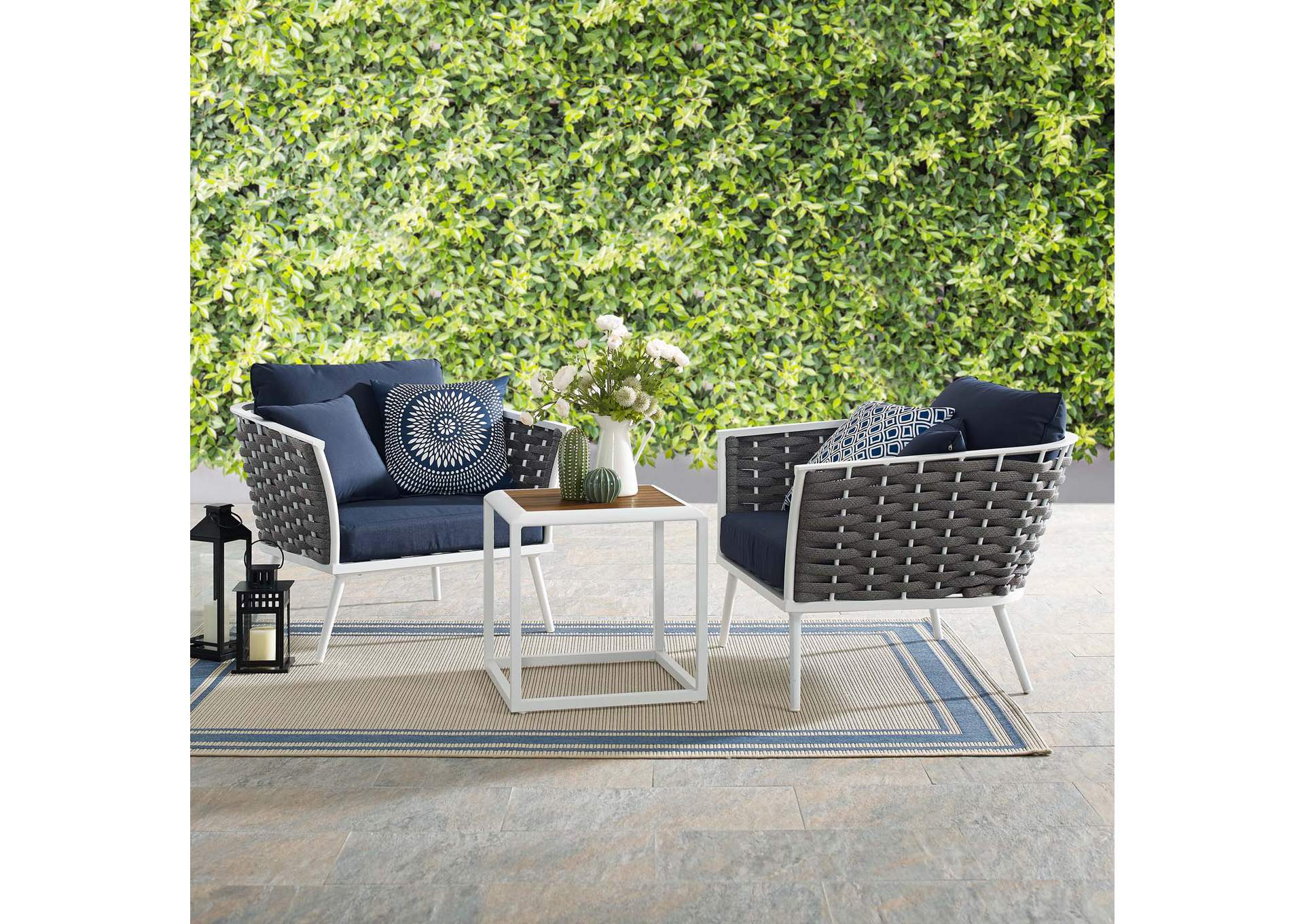 White Navy Stance 3 Piece Outdoor Patio Aluminum Sectional Sofa Set,Modway