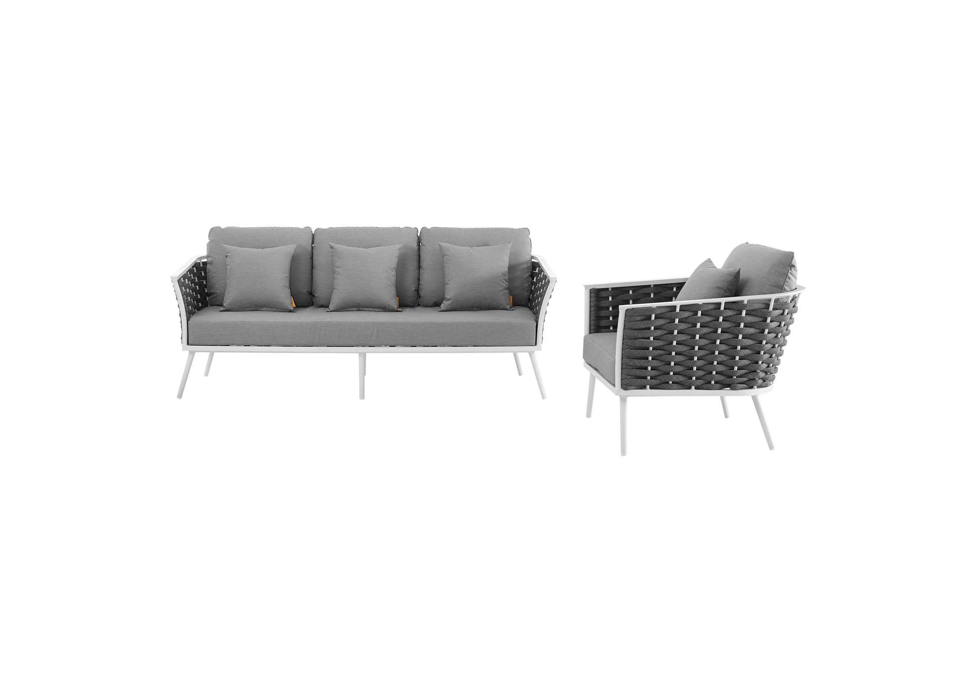 White Gray Stance 2 Piece Outdoor Patio Aluminum Sectional Sofa Set,Modway