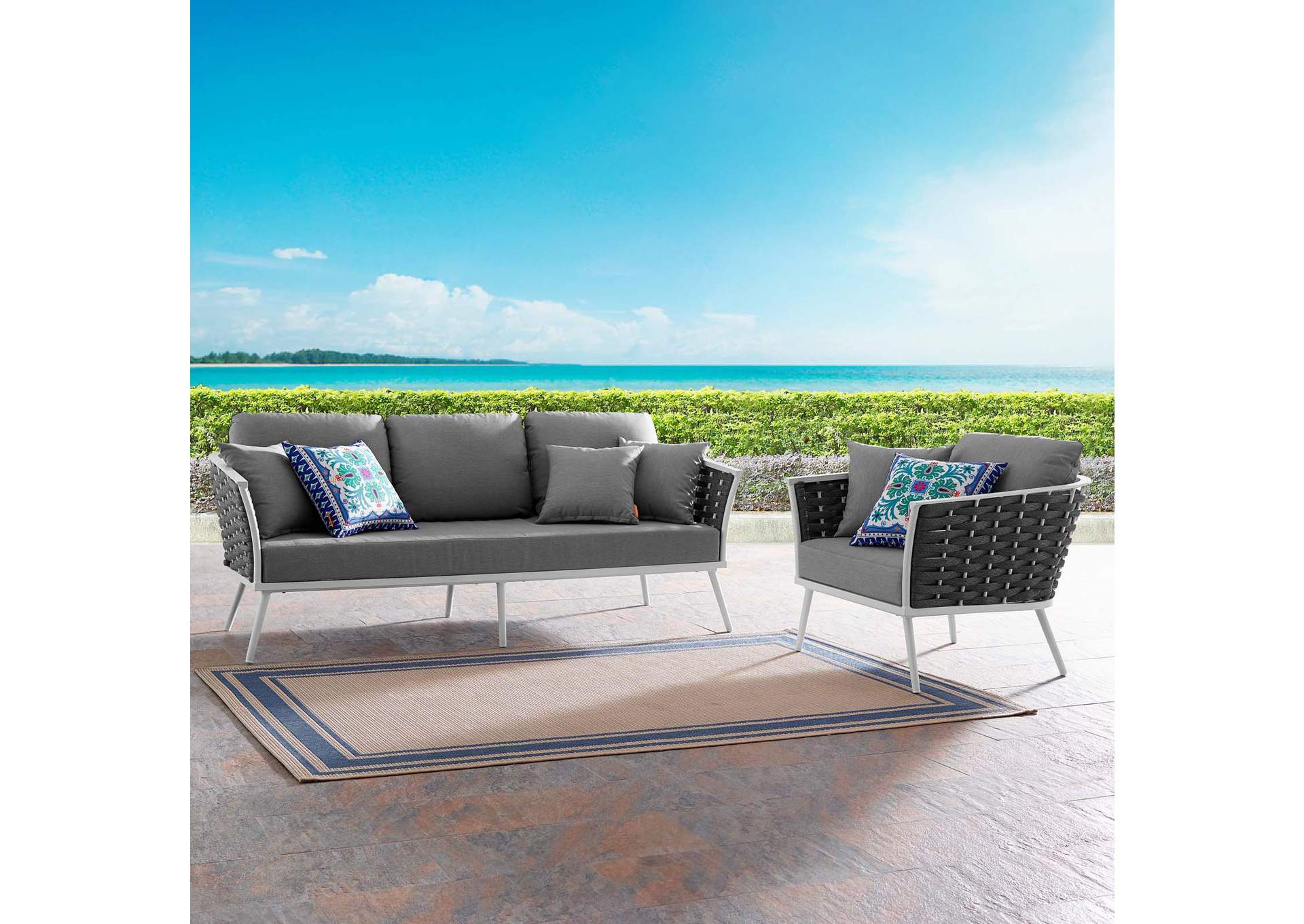 White Gray Stance 2 Piece Outdoor Patio Aluminum Sectional Sofa Set,Modway