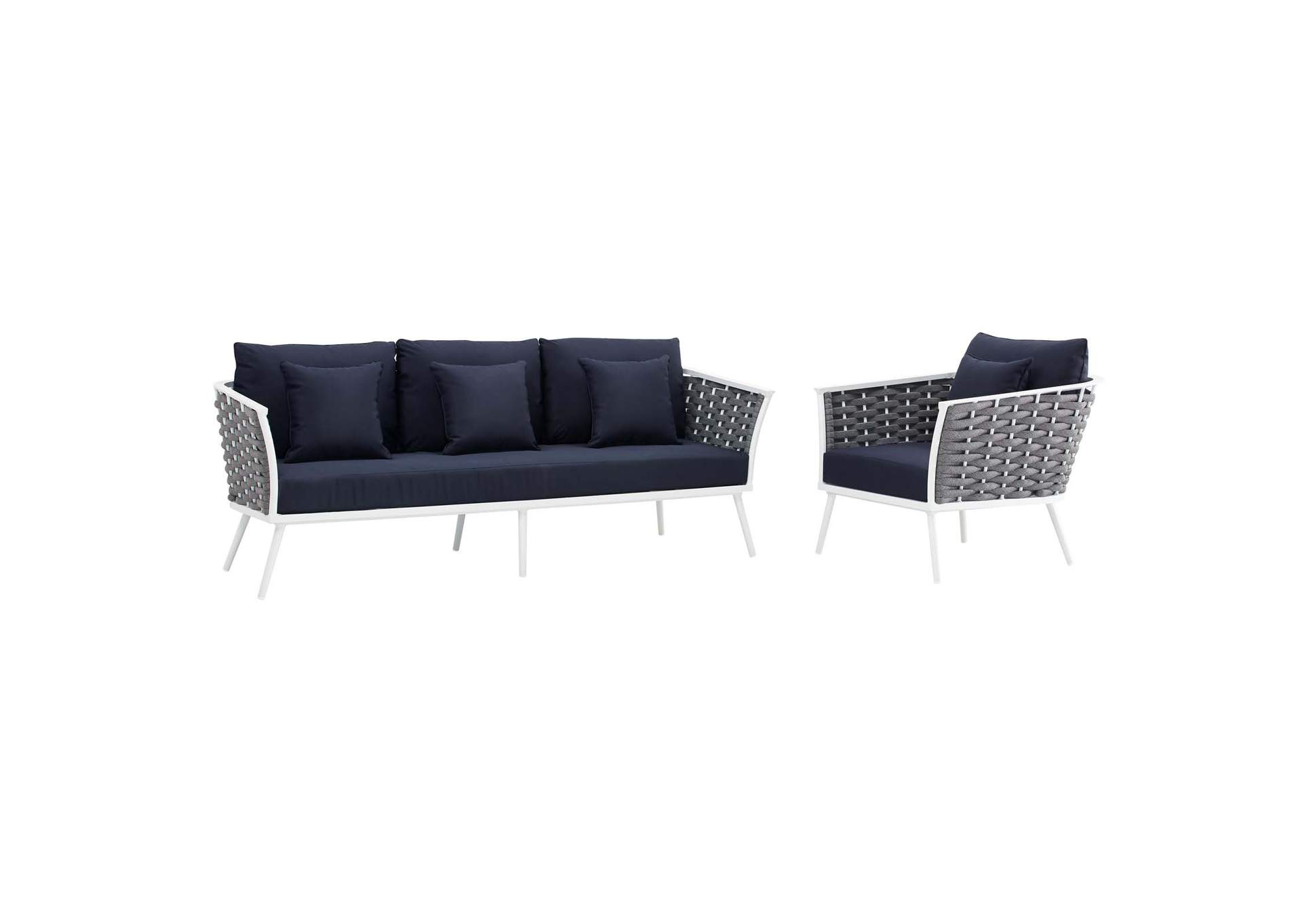 White Navy Stance 2 Piece Outdoor Patio Aluminum Sectional Sofa Set,Modway