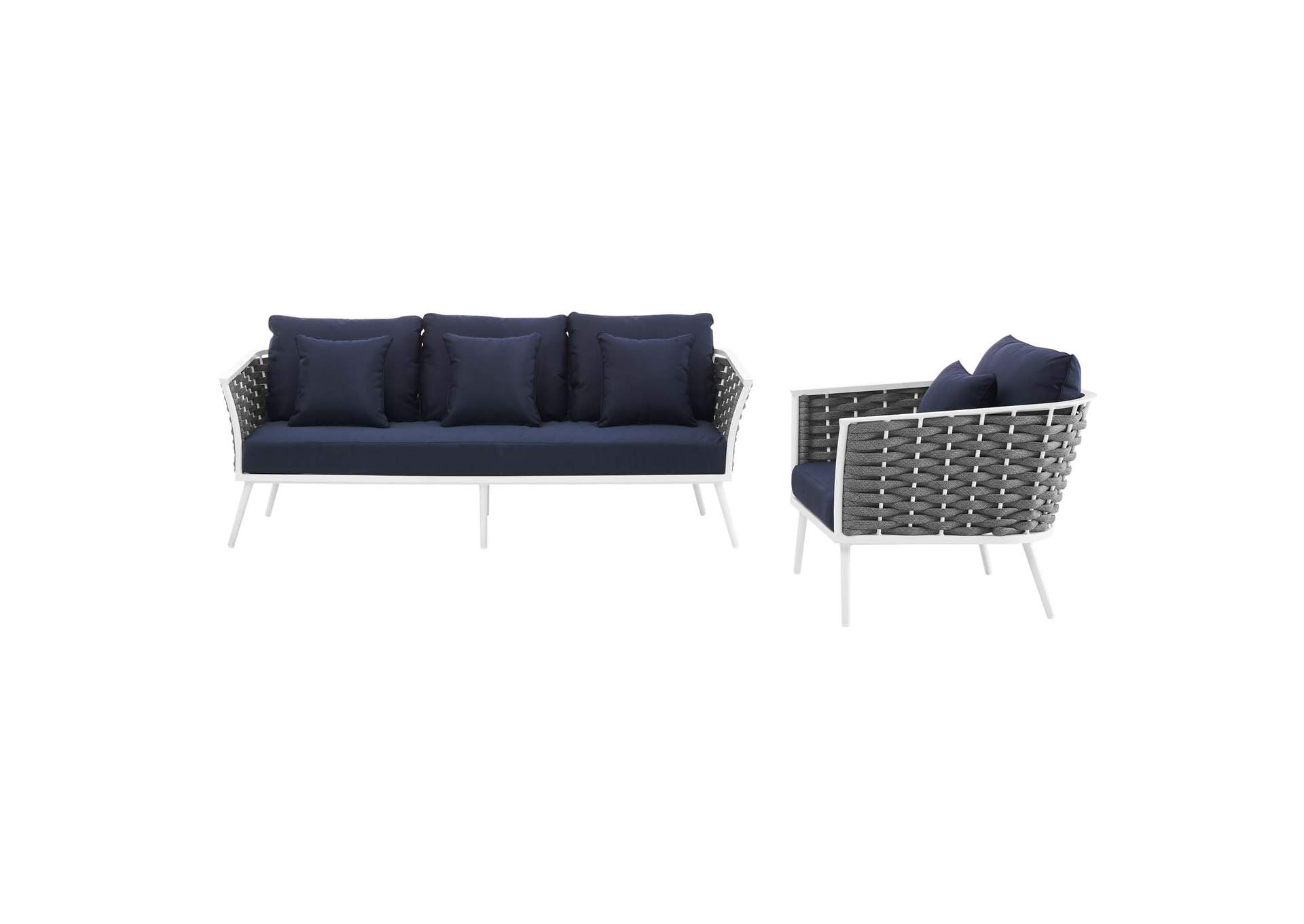 White Navy Stance 2 Piece Outdoor Patio Aluminum Sectional Sofa Set,Modway