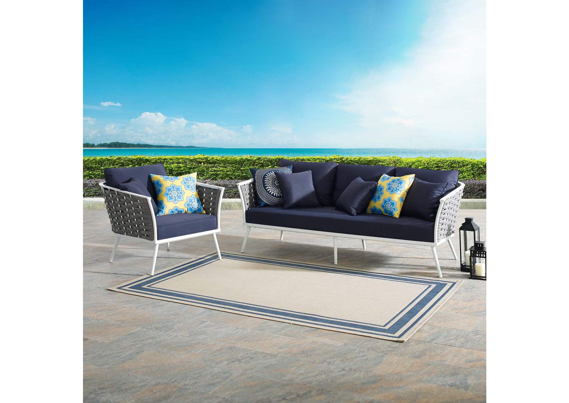White Navy Stance 2 Piece Outdoor Patio Aluminum Sectional Sofa Set,Modway