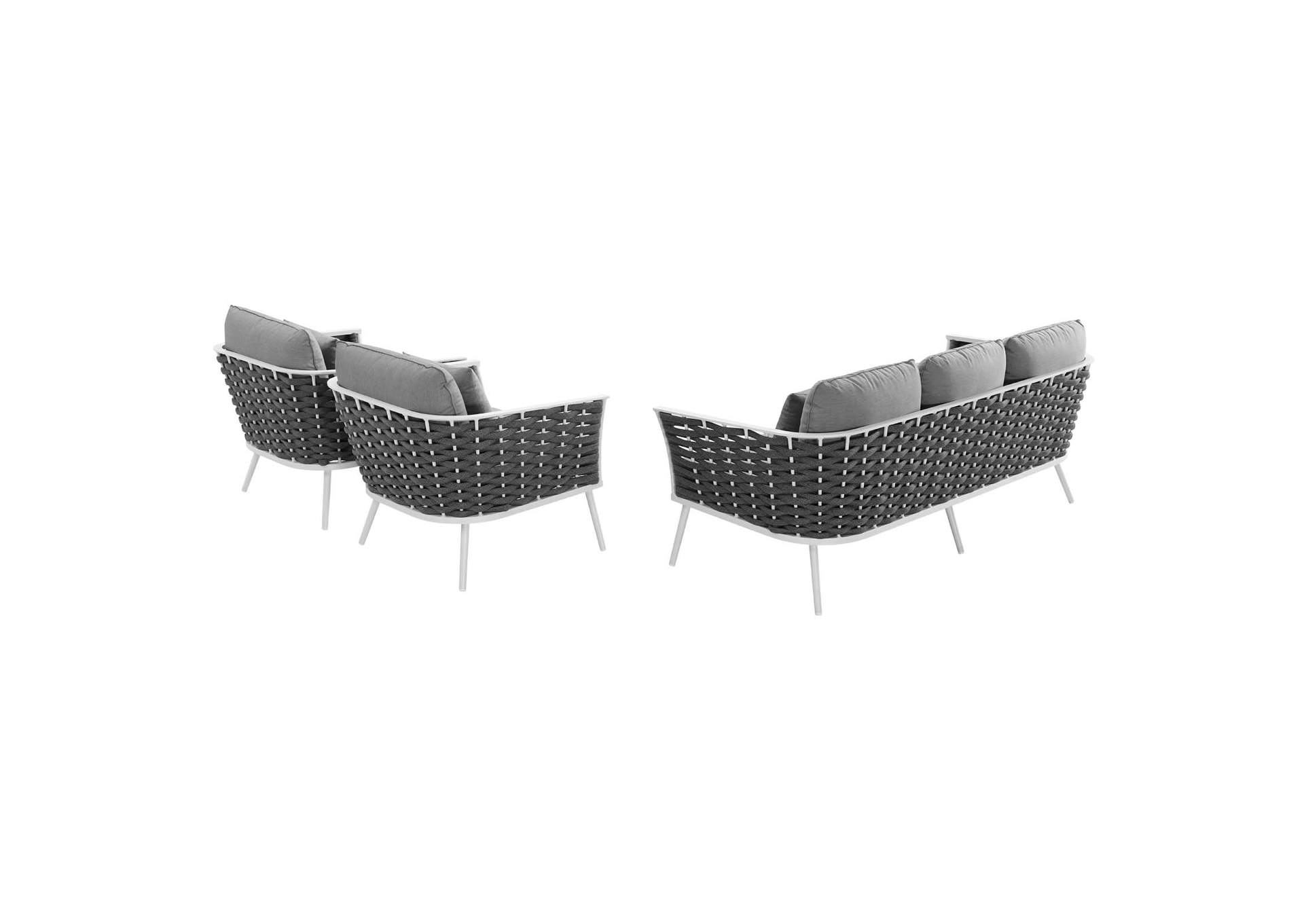 White Gray Stance 3 Piece Outdoor Patio Aluminum Sectional Sofa Set,Modway