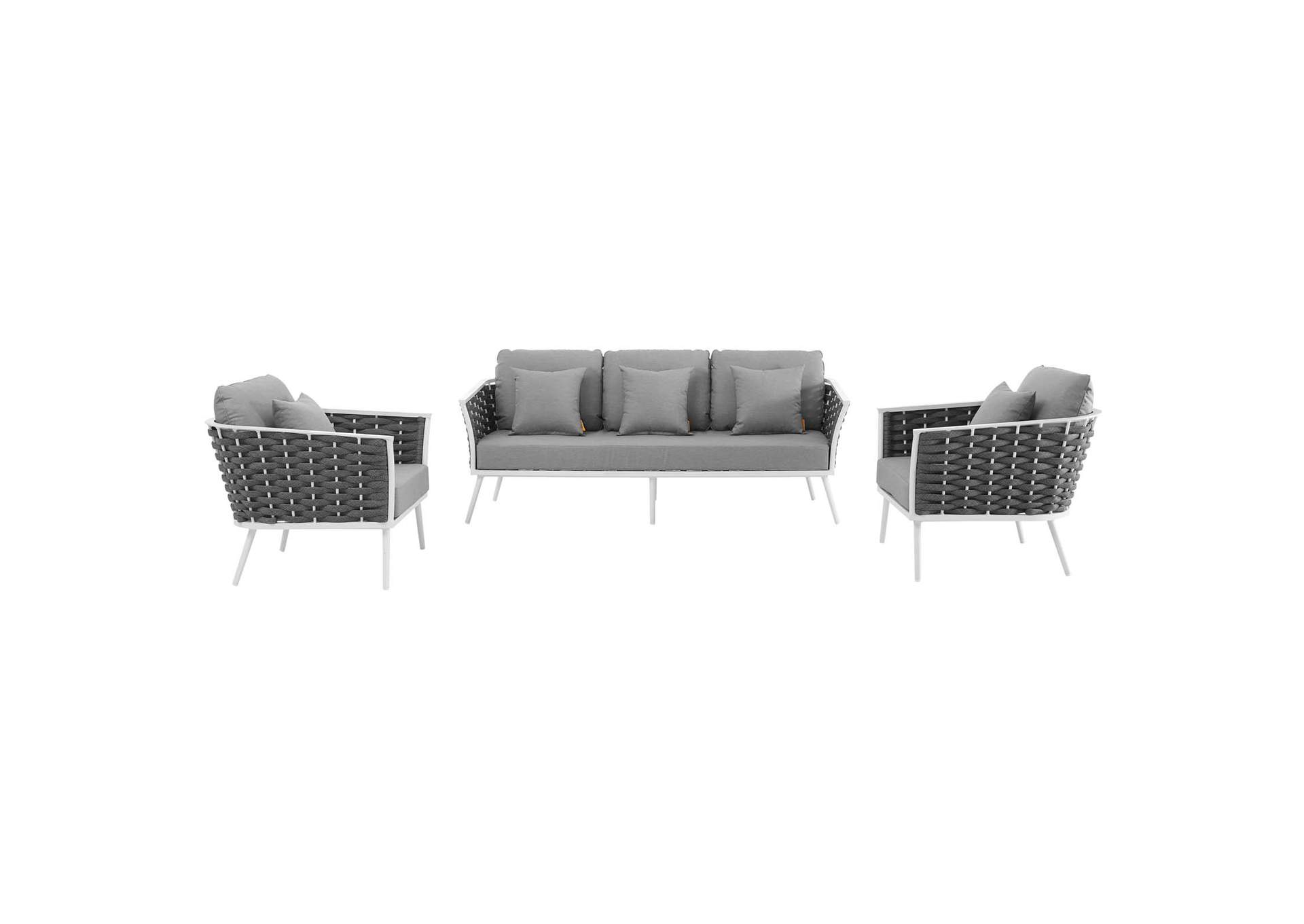 White Gray Stance 3 Piece Outdoor Patio Aluminum Sectional Sofa Set,Modway