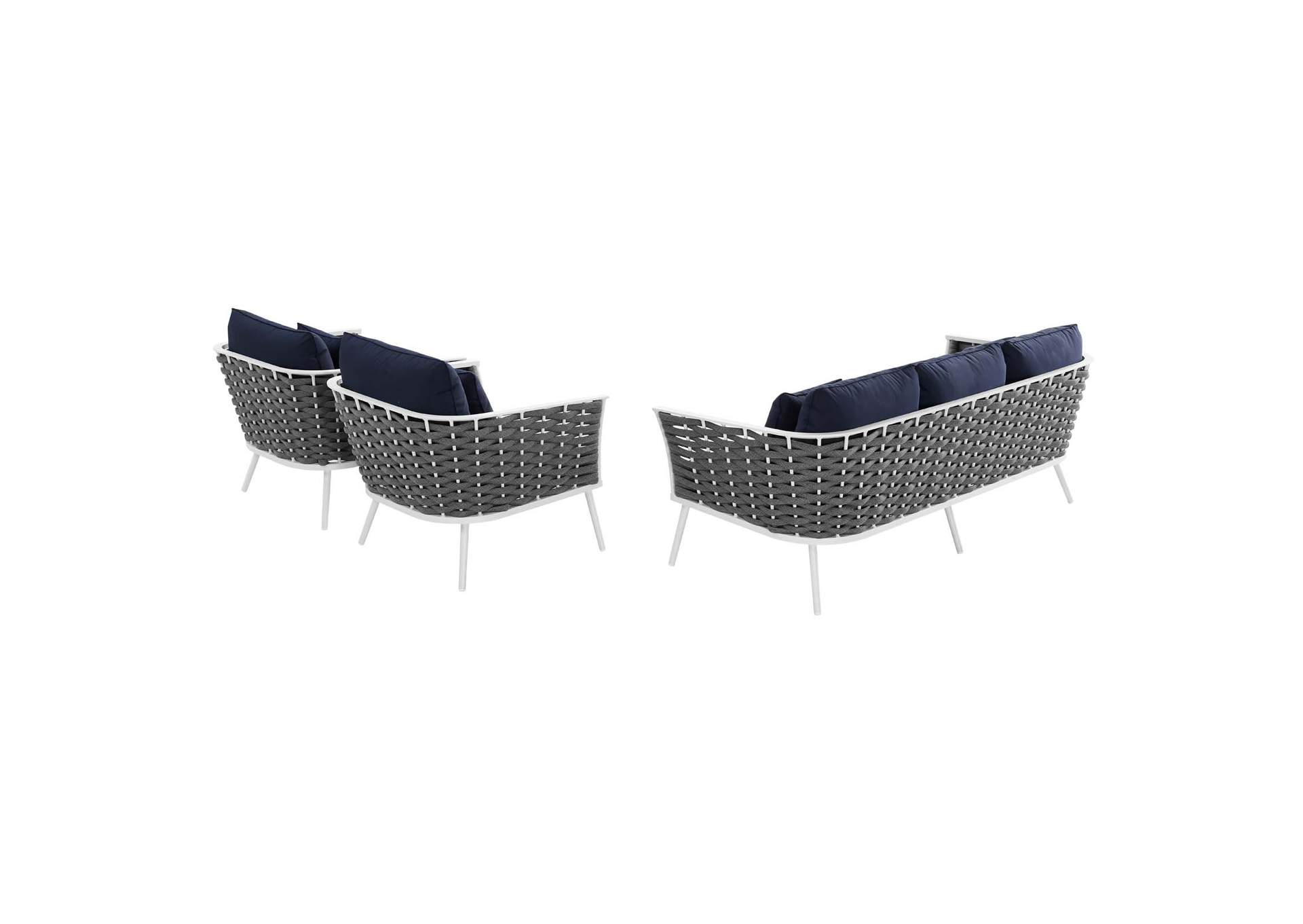 White Navy Stance 3 Piece Outdoor Patio Aluminum Sectional Sofa Set,Modway