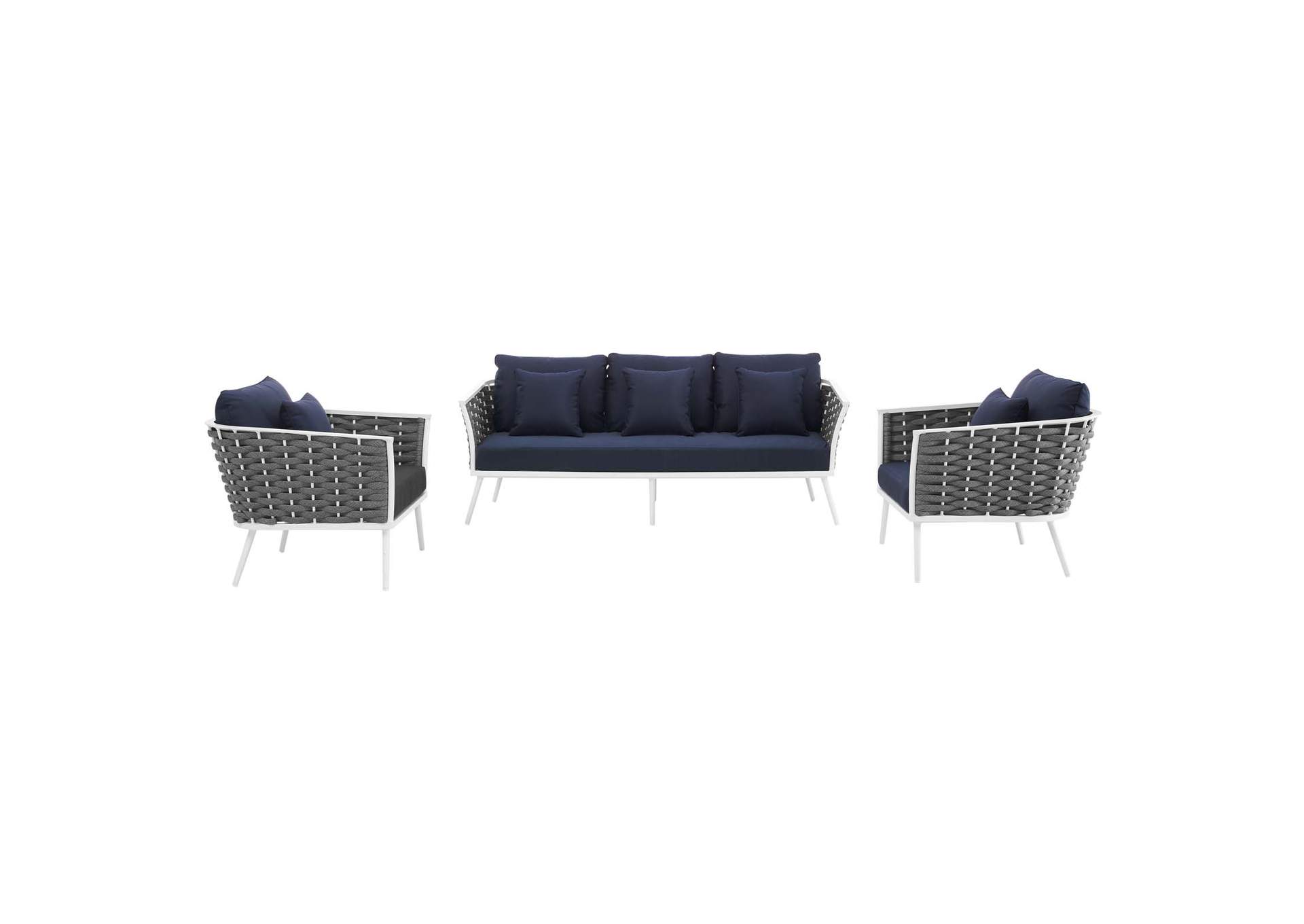 White Navy Stance 3 Piece Outdoor Patio Aluminum Sectional Sofa Set,Modway