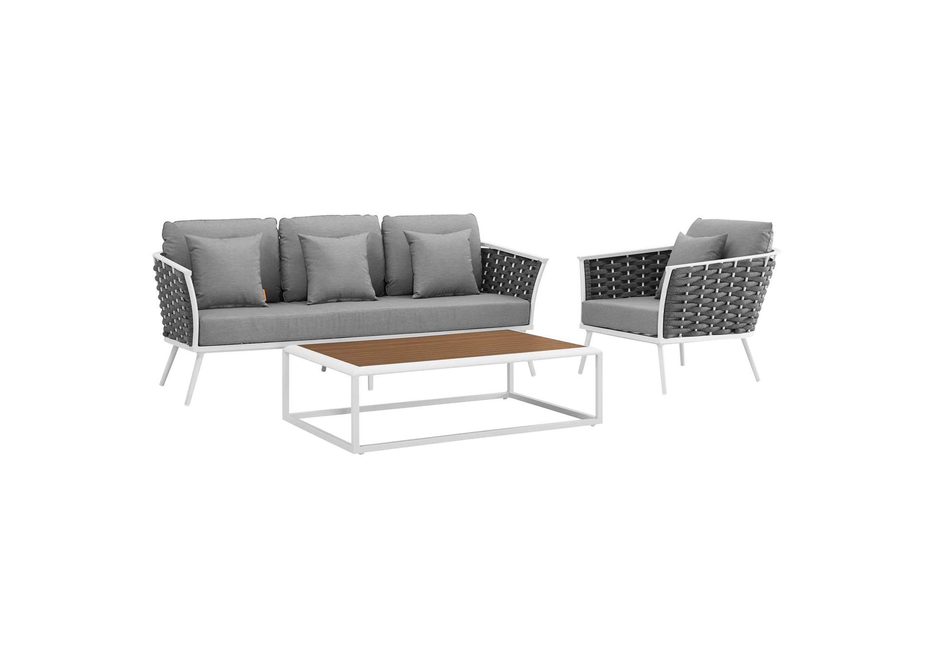 White Gray Stance 3 Piece Outdoor Patio Aluminum Sectional Sofa Set,Modway