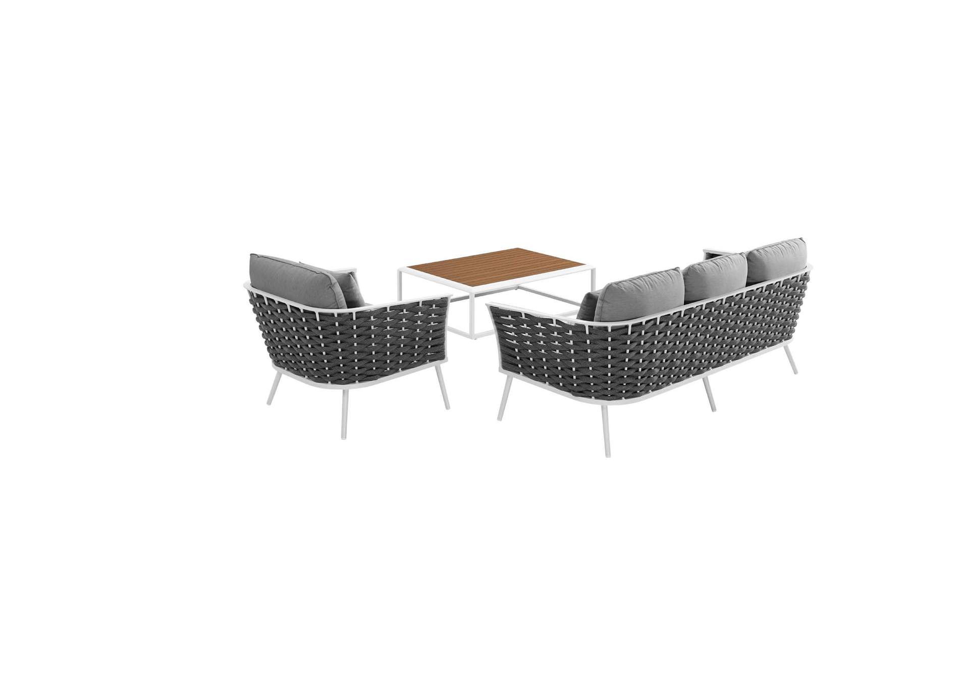 White Gray Stance 3 Piece Outdoor Patio Aluminum Sectional Sofa Set,Modway