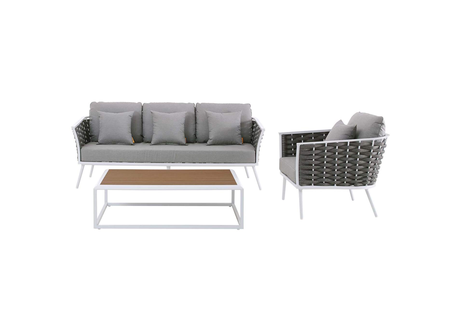 White Gray Stance 3 Piece Outdoor Patio Aluminum Sectional Sofa Set,Modway