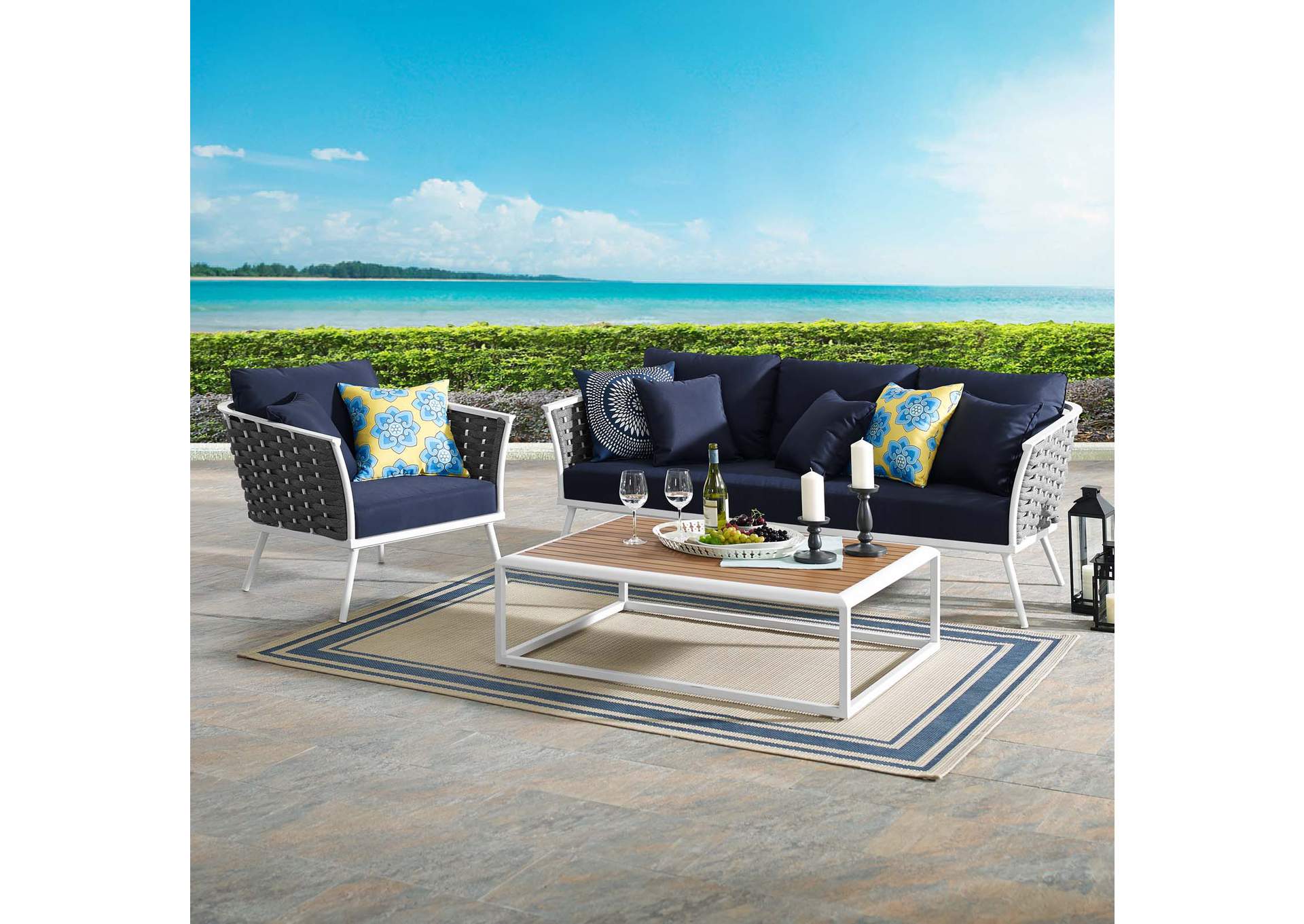 White Navy Stance 3 Piece Outdoor Patio Aluminum Sectional Sofa Set,Modway