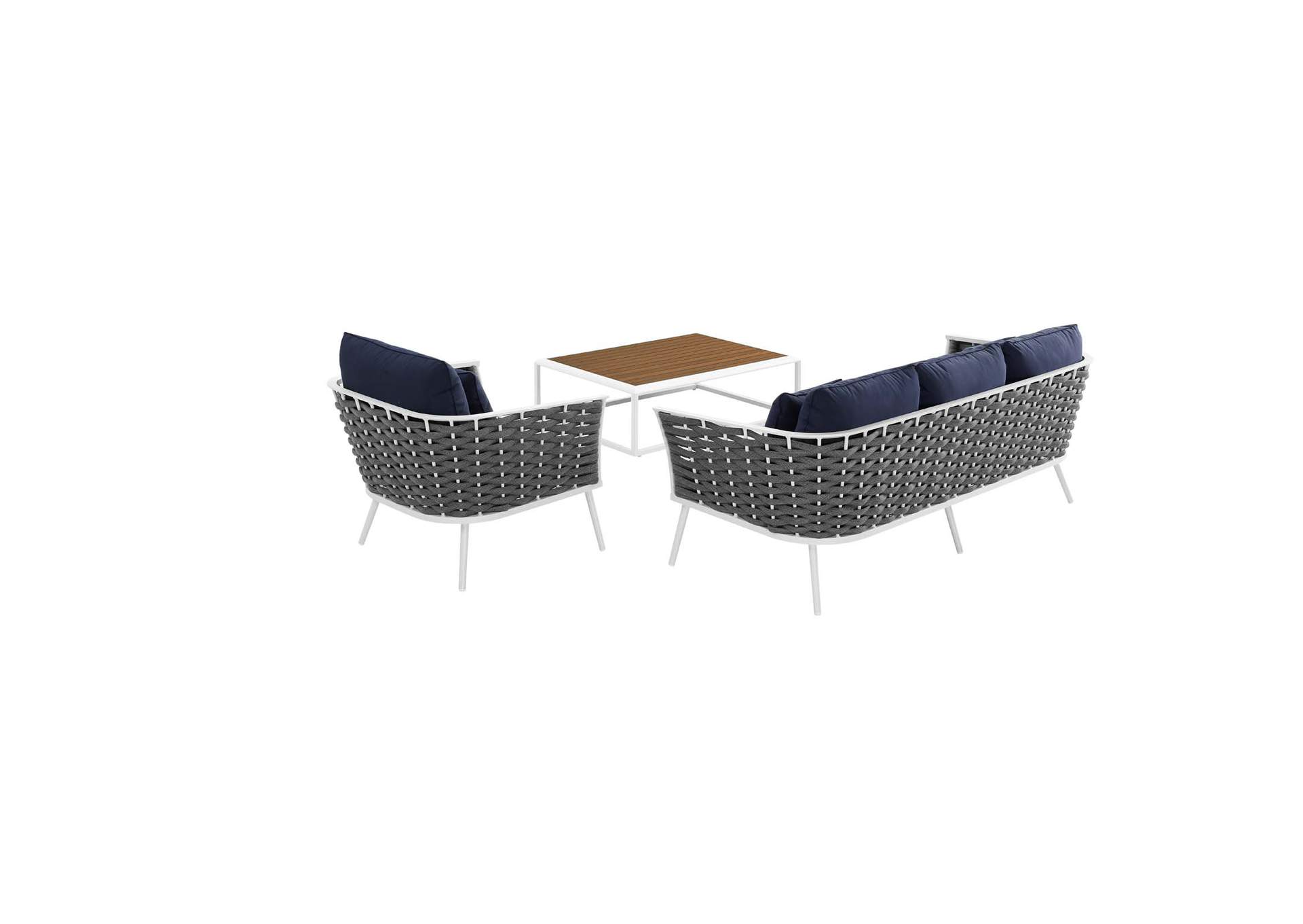 White Navy Stance 3 Piece Outdoor Patio Aluminum Sectional Sofa Set,Modway