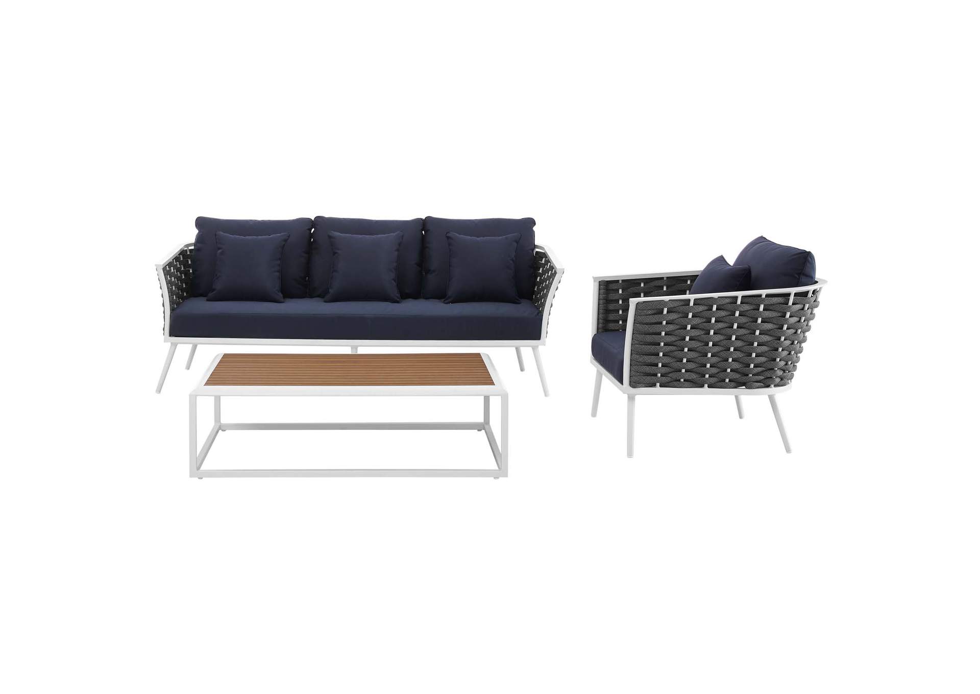 White Navy Stance 3 Piece Outdoor Patio Aluminum Sectional Sofa Set,Modway