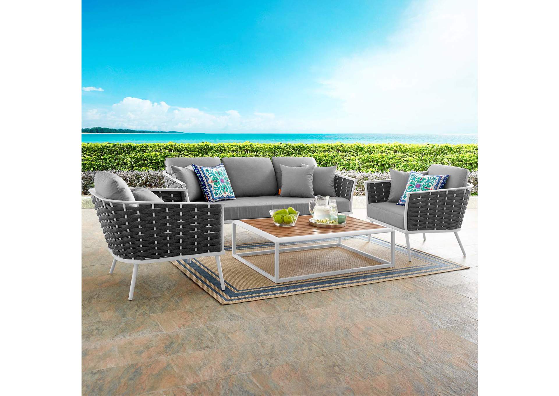 White Gray Stance 4 Piece Outdoor Patio Aluminum Sectional Sofa Set,Modway