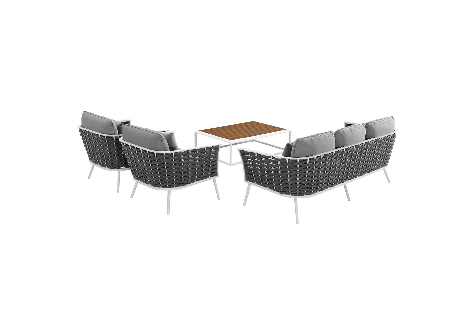 White Gray Stance 4 Piece Outdoor Patio Aluminum Sectional Sofa Set,Modway