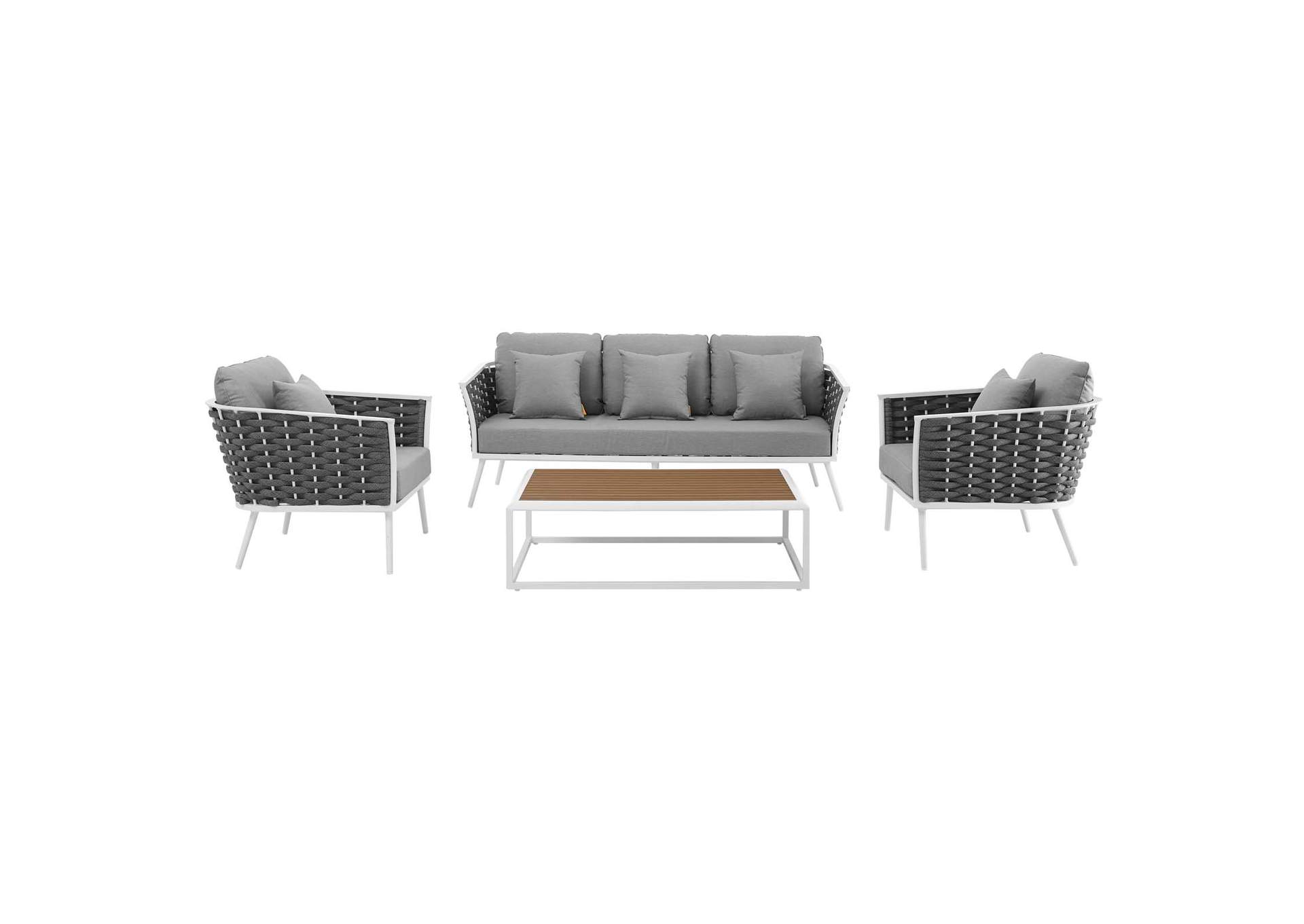 White Gray Stance 4 Piece Outdoor Patio Aluminum Sectional Sofa Set,Modway