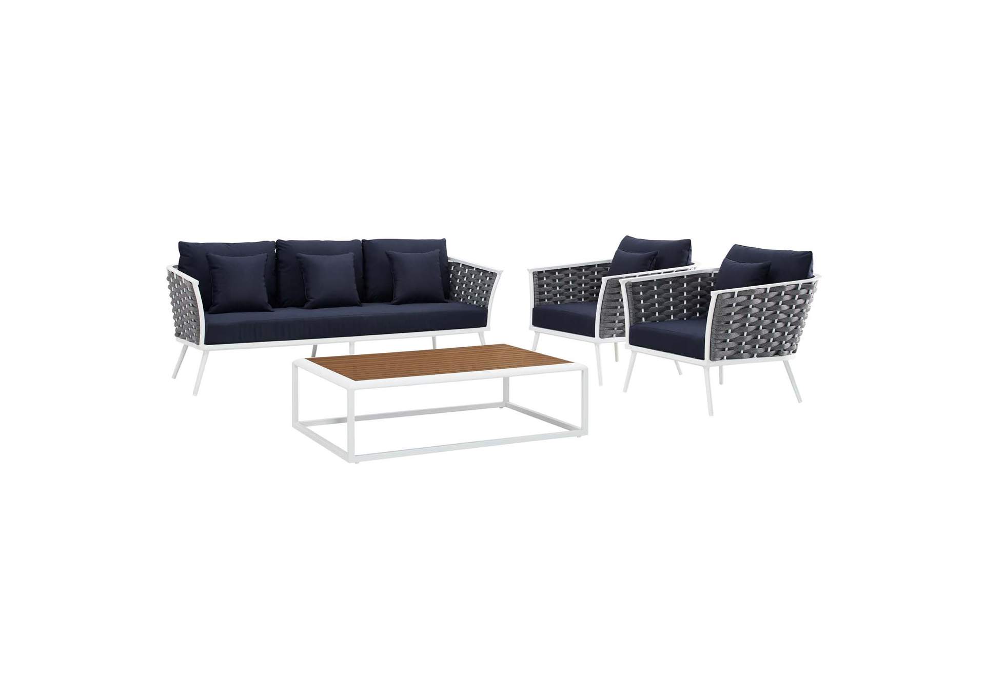 Stance White Navy 4 Piece Outdoor Patio Aluminum Sectional Sofa Set,Modway