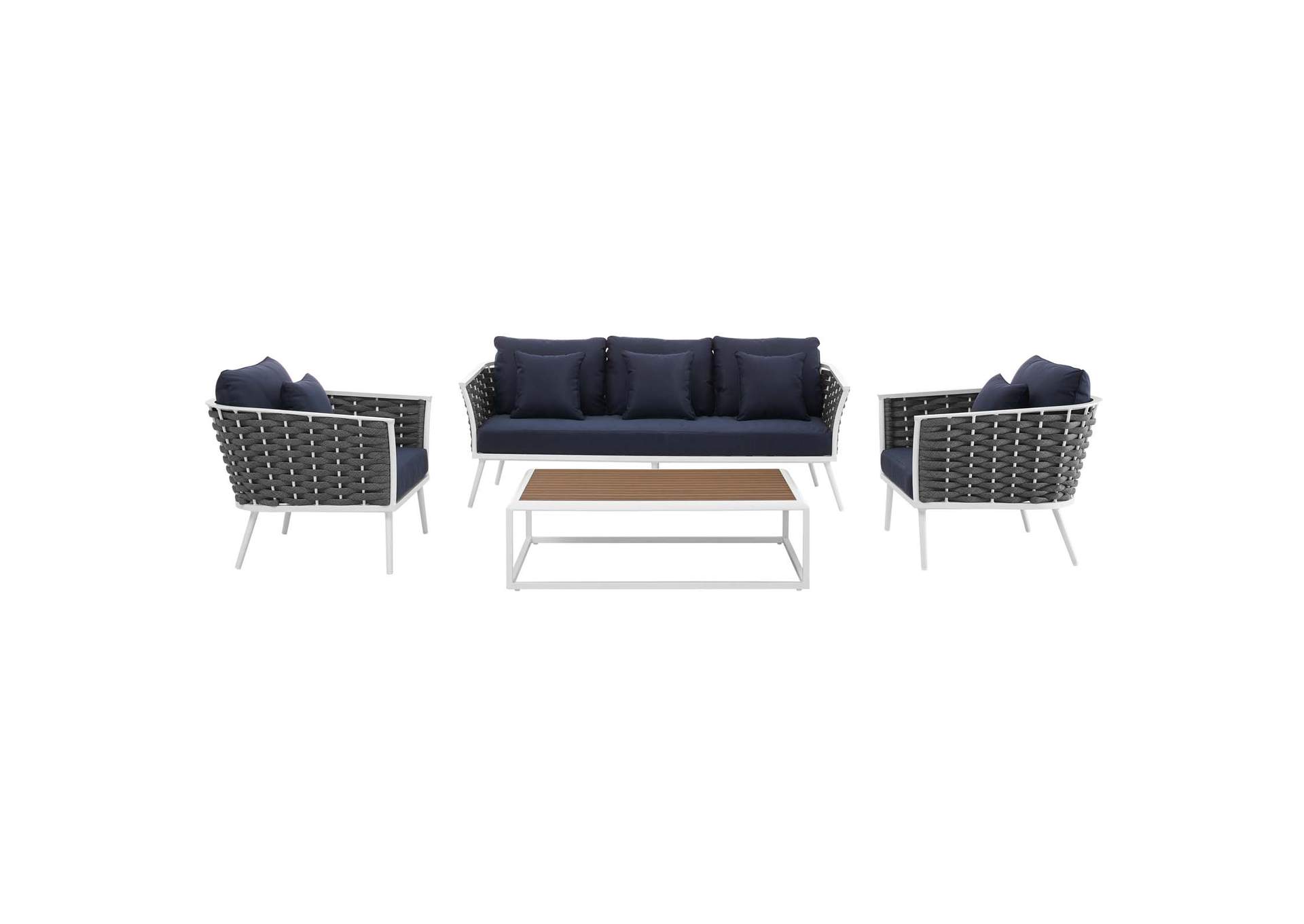 Stance White Navy 4 Piece Outdoor Patio Aluminum Sectional Sofa Set,Modway