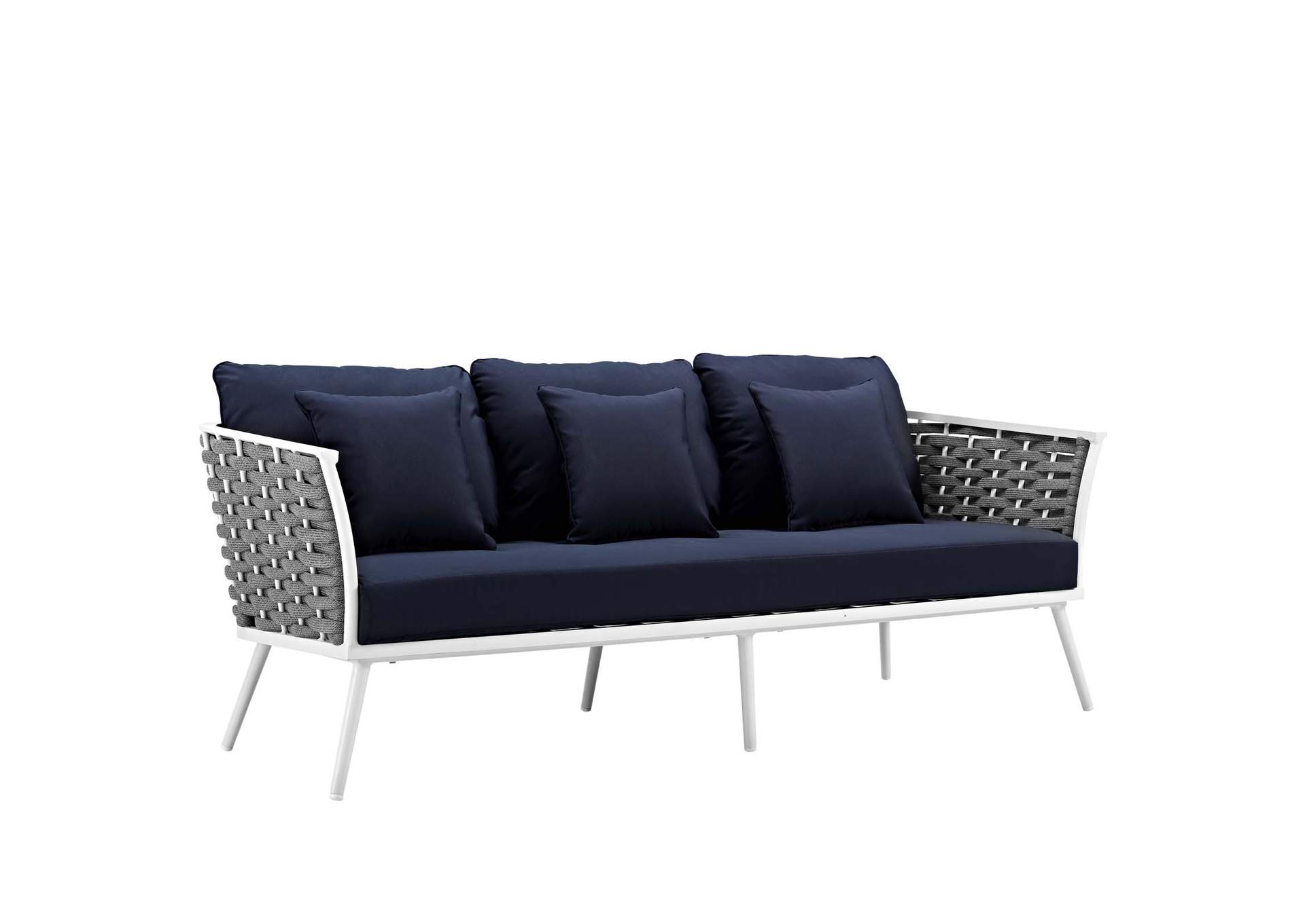 Stance White Navy 4 Piece Outdoor Patio Aluminum Sectional Sofa Set,Modway