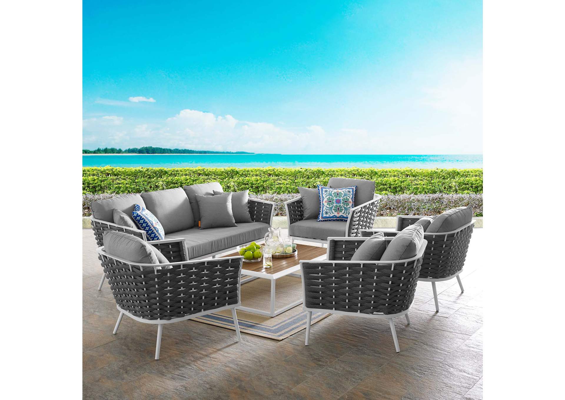 White Gray Stance 6 Piece Outdoor Patio Aluminum Sectional Sofa Set,Modway