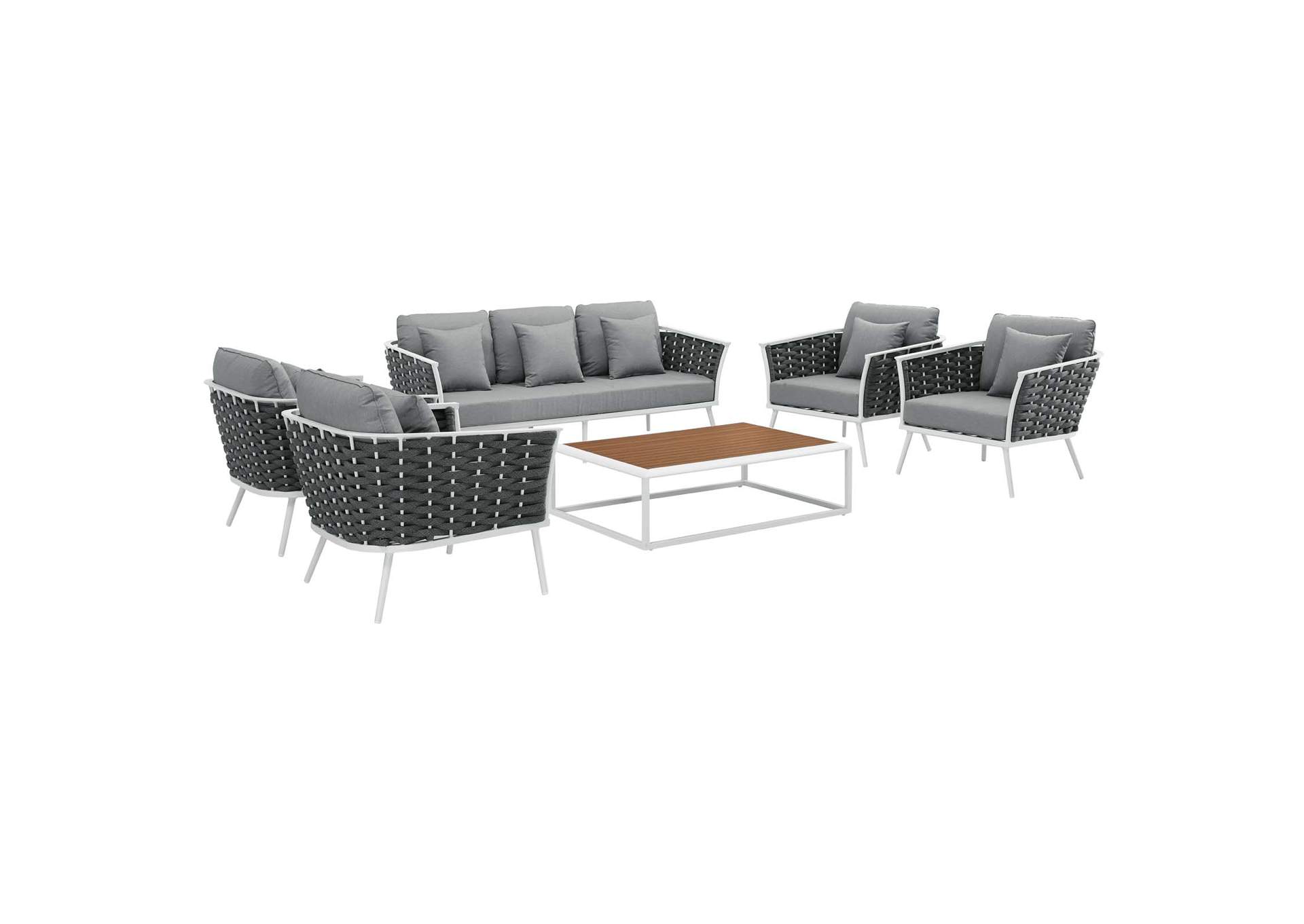 White Gray Stance 6 Piece Outdoor Patio Aluminum Sectional Sofa Set,Modway