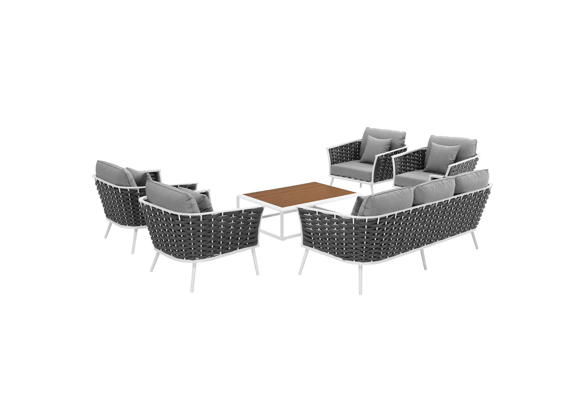 White Gray Stance 6 Piece Outdoor Patio Aluminum Sectional Sofa Set,Modway