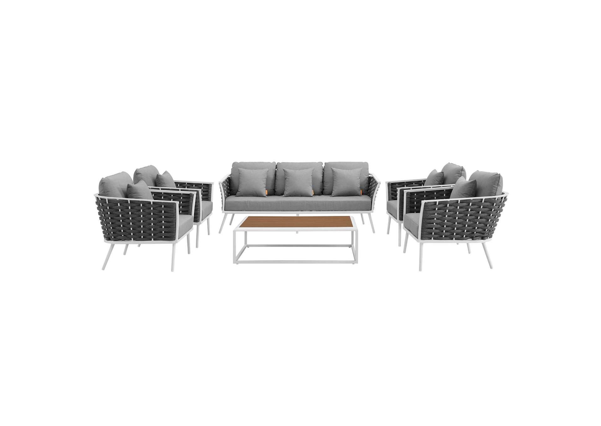 White Gray Stance 6 Piece Outdoor Patio Aluminum Sectional Sofa Set,Modway