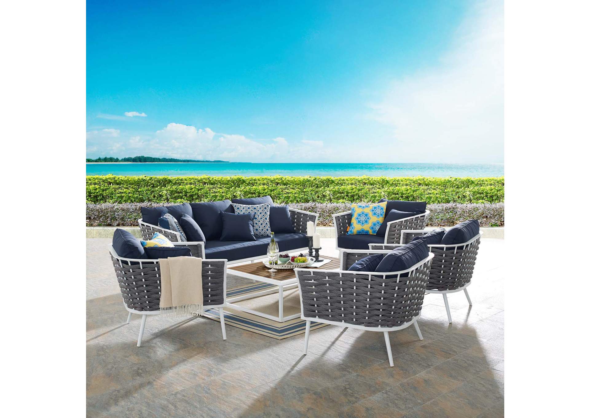 White Navy Stance 6 Piece Outdoor Patio Aluminum Sectional Sofa Set,Modway