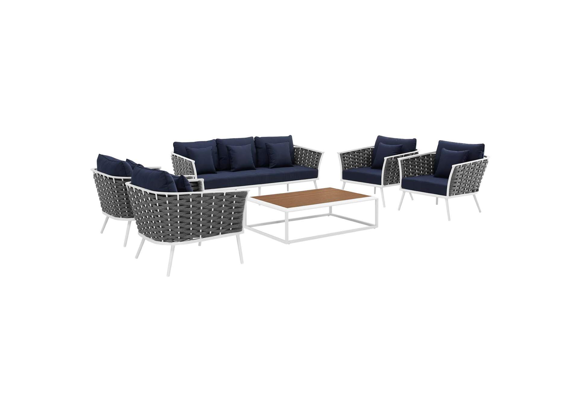 White Navy Stance 6 Piece Outdoor Patio Aluminum Sectional Sofa Set,Modway
