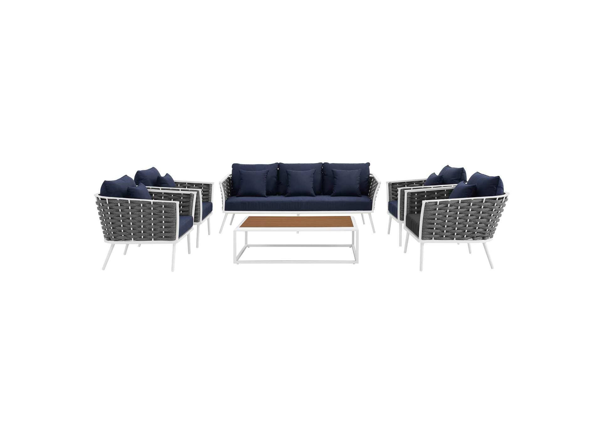 White Navy Stance 6 Piece Outdoor Patio Aluminum Sectional Sofa Set,Modway