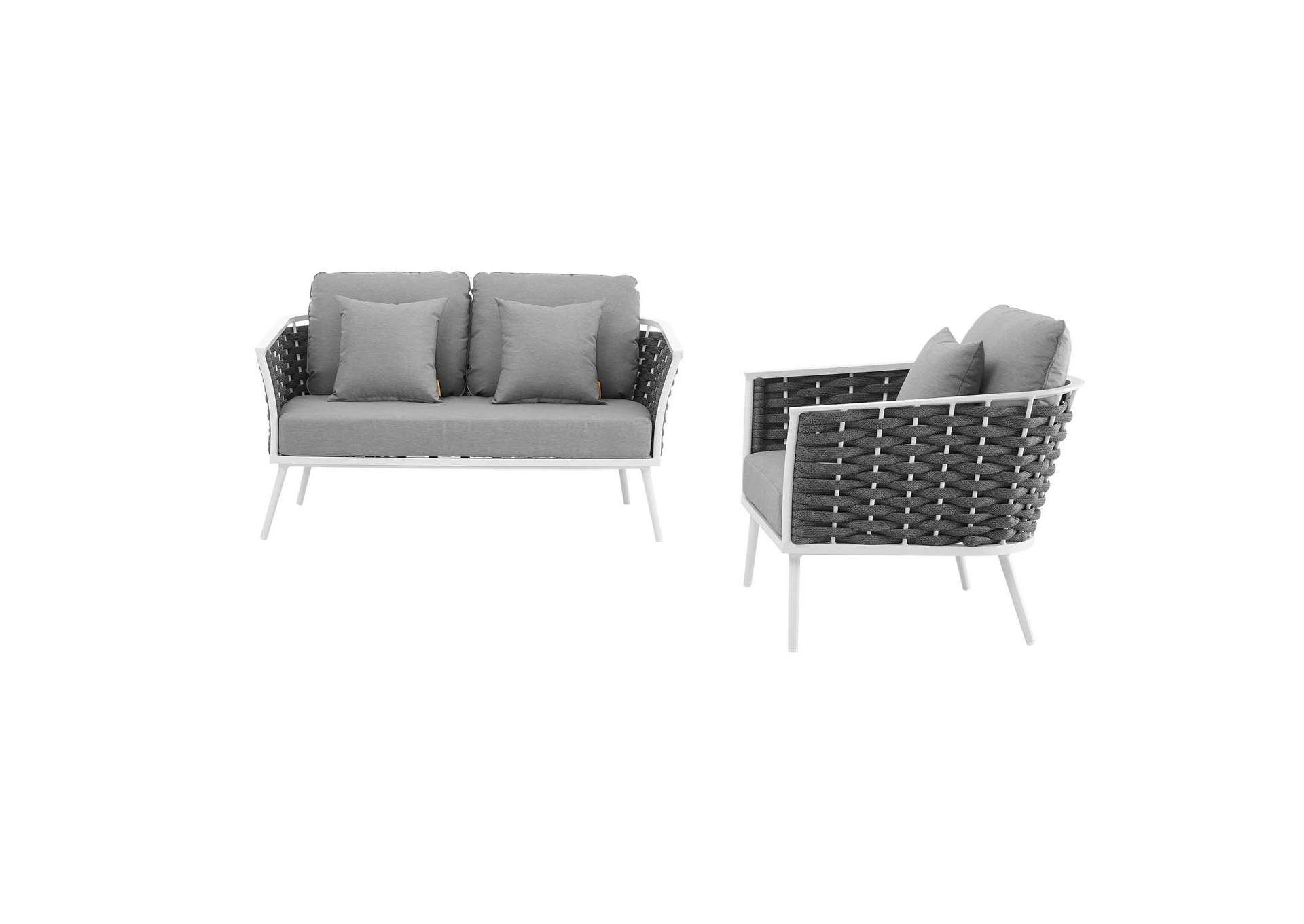 White Gray Stance 2 Piece Outdoor Patio Aluminum Sectional Sofa Set,Modway