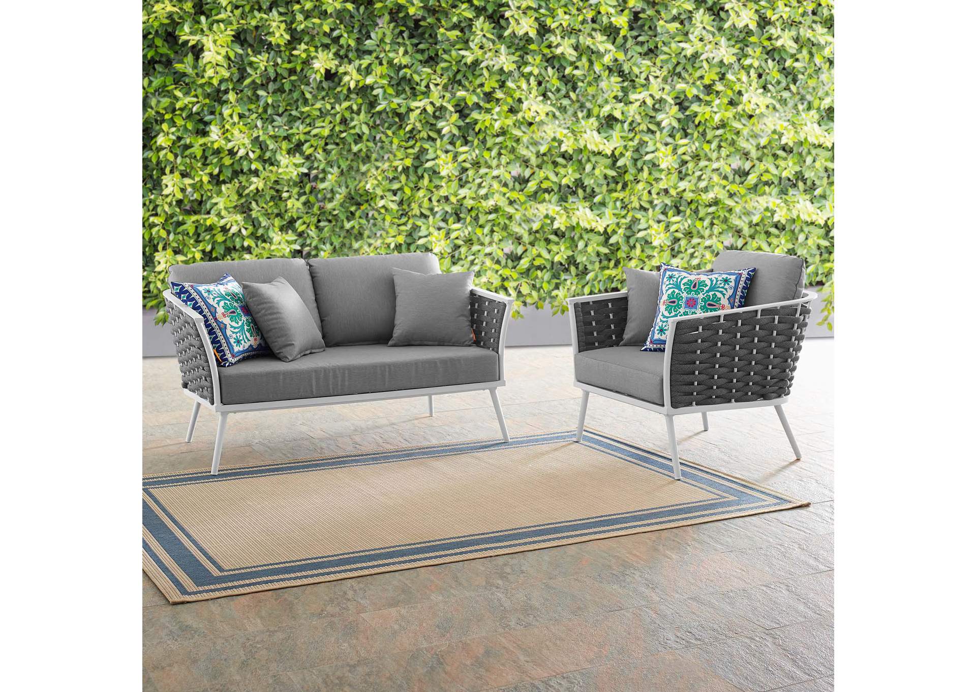 White Gray Stance 2 Piece Outdoor Patio Aluminum Sectional Sofa Set,Modway