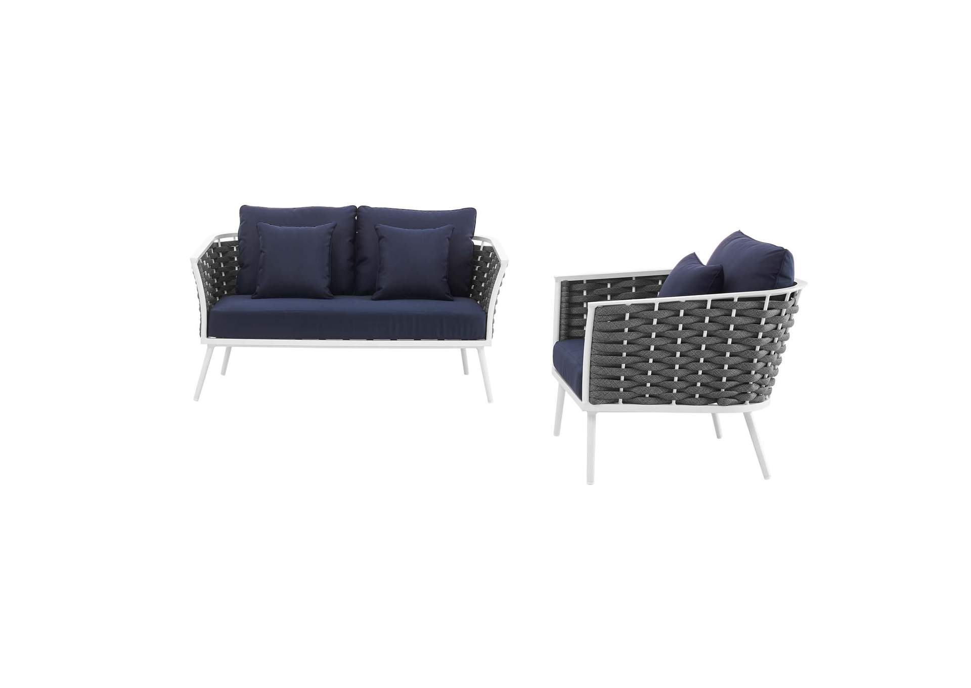 White Navy Stance 2 Piece Outdoor Patio Aluminum Sectional Sofa Set,Modway