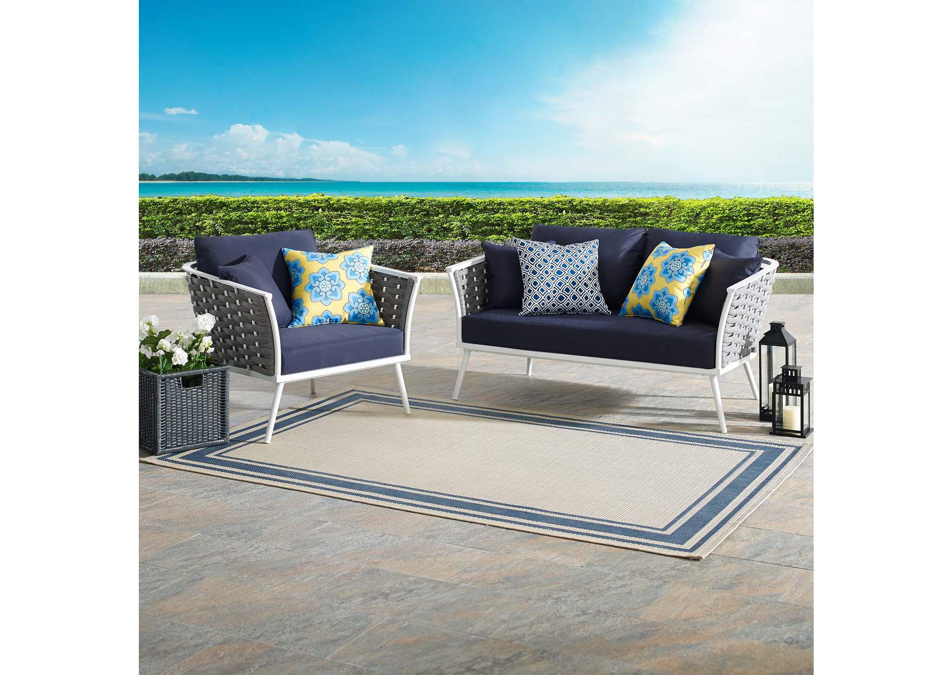 White Navy Stance 2 Piece Outdoor Patio Aluminum Sectional Sofa Set,Modway