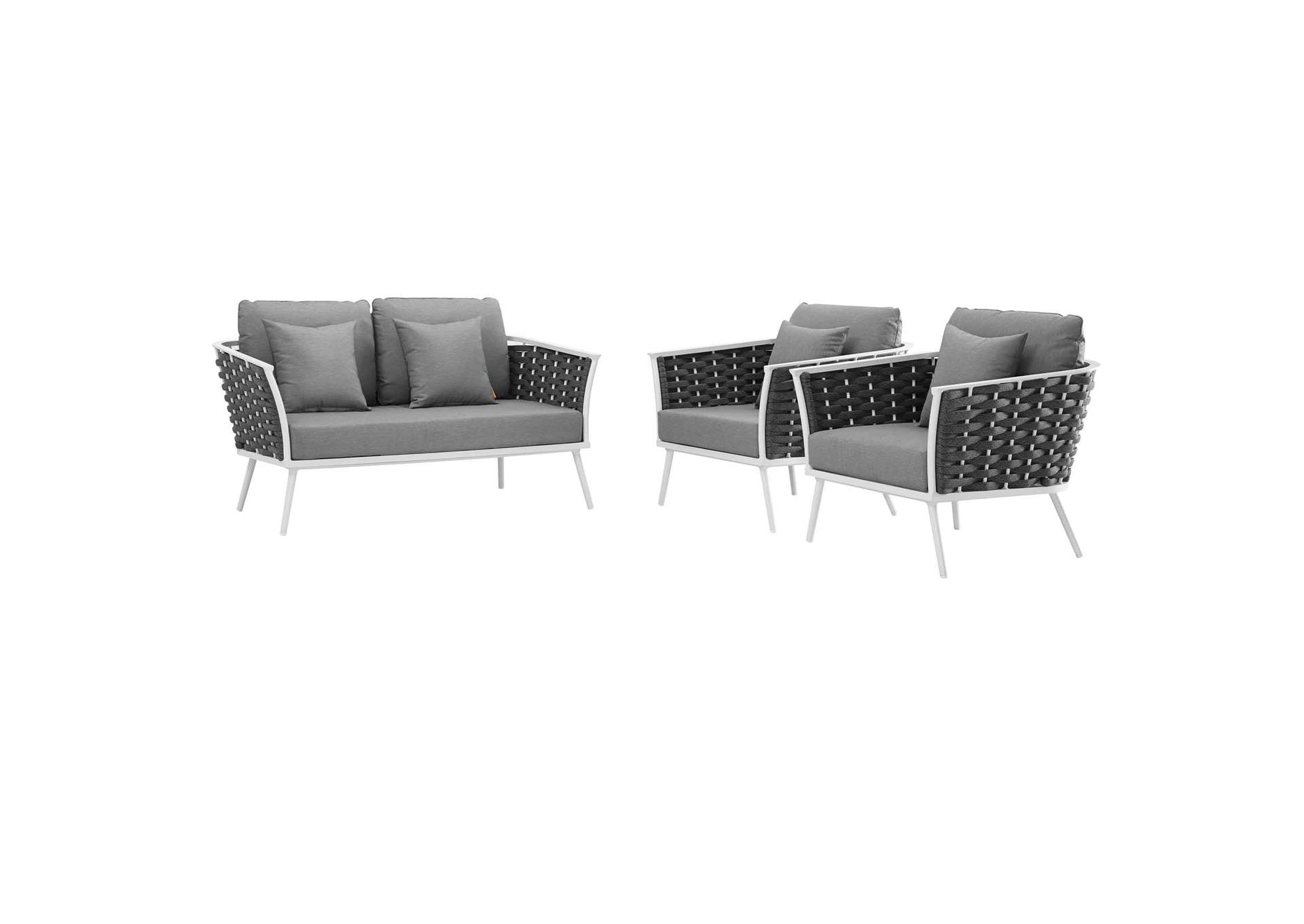 White Gray Stance 3 Piece Outdoor Patio Aluminum Sectional Sofa Set,Modway