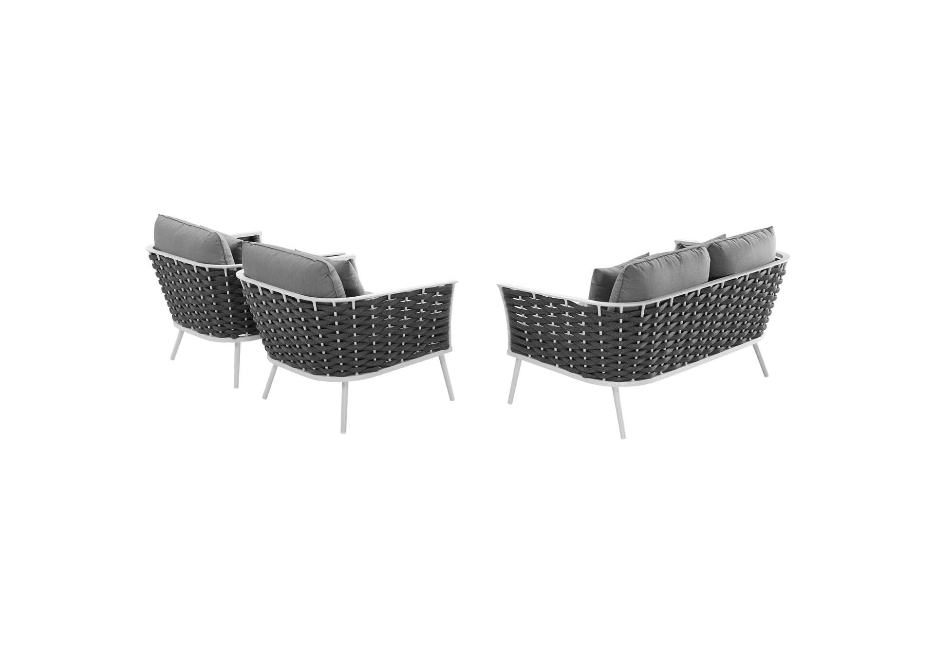 White Gray Stance 3 Piece Outdoor Patio Aluminum Sectional Sofa Set,Modway
