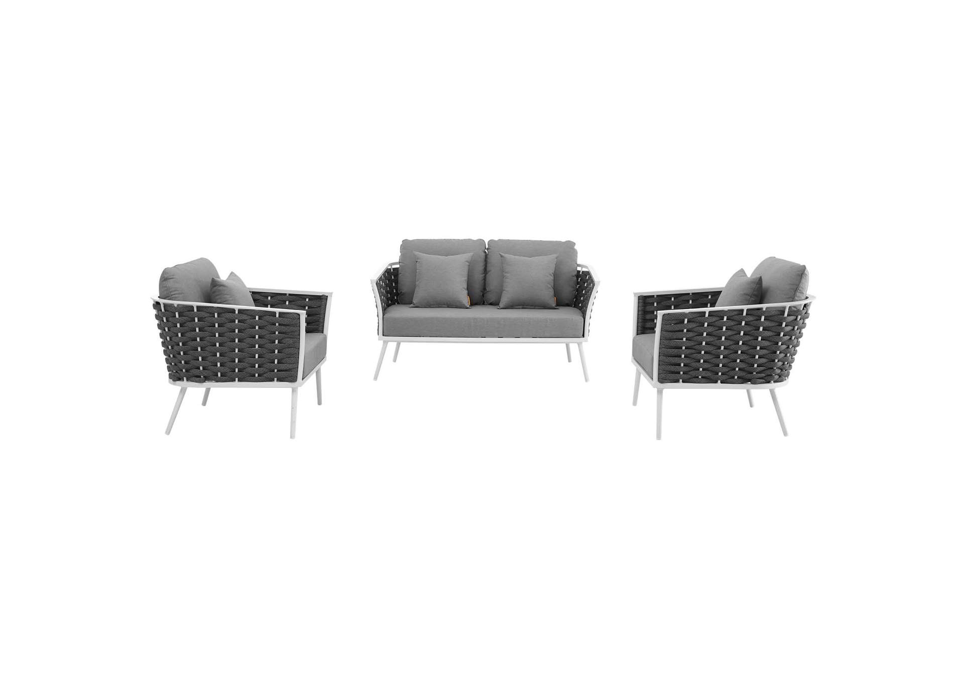 White Gray Stance 3 Piece Outdoor Patio Aluminum Sectional Sofa Set,Modway