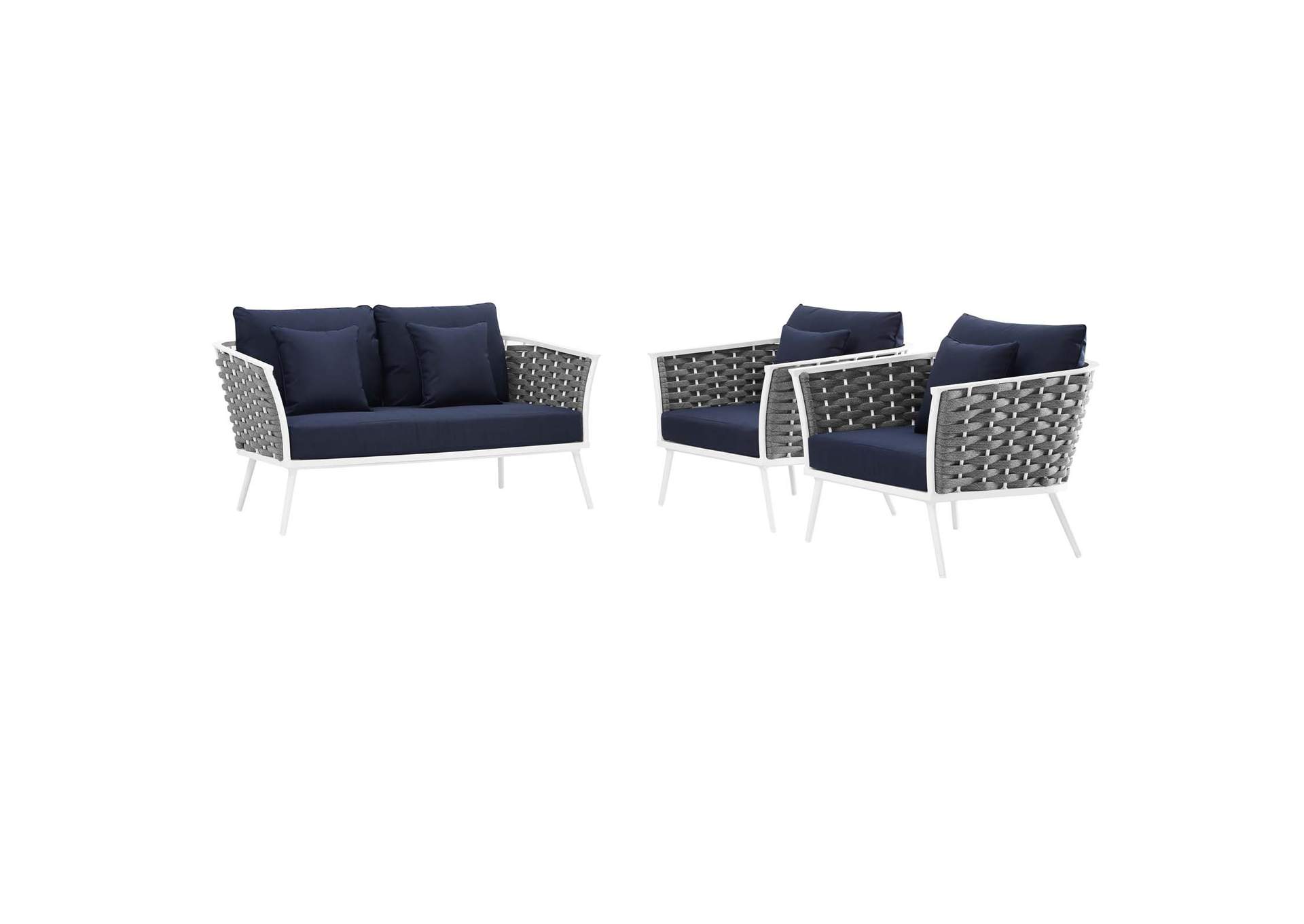 White Navy Stance 3 Piece Outdoor Patio Aluminum Sectional Sofa Set,Modway