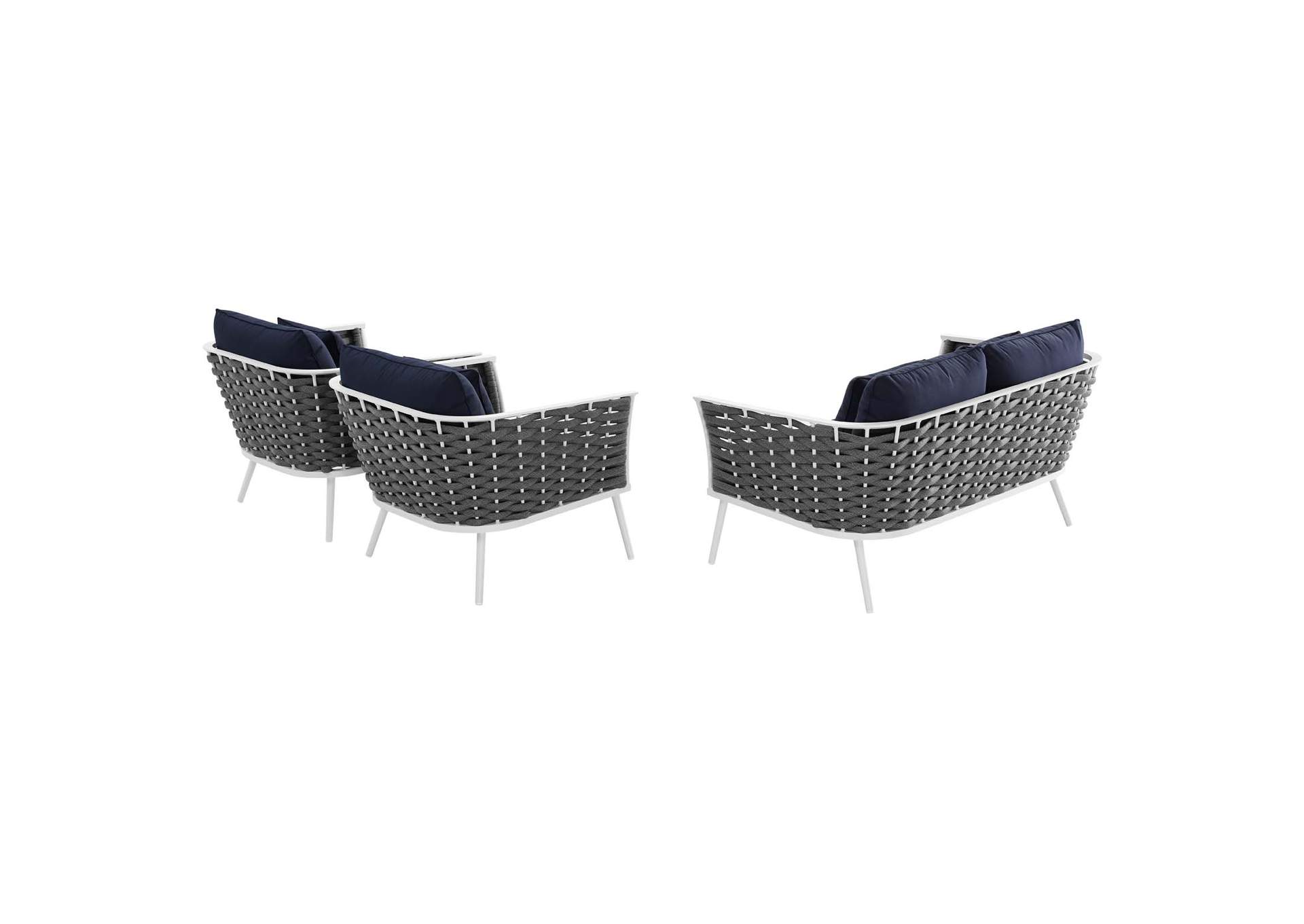 White Navy Stance 3 Piece Outdoor Patio Aluminum Sectional Sofa Set,Modway