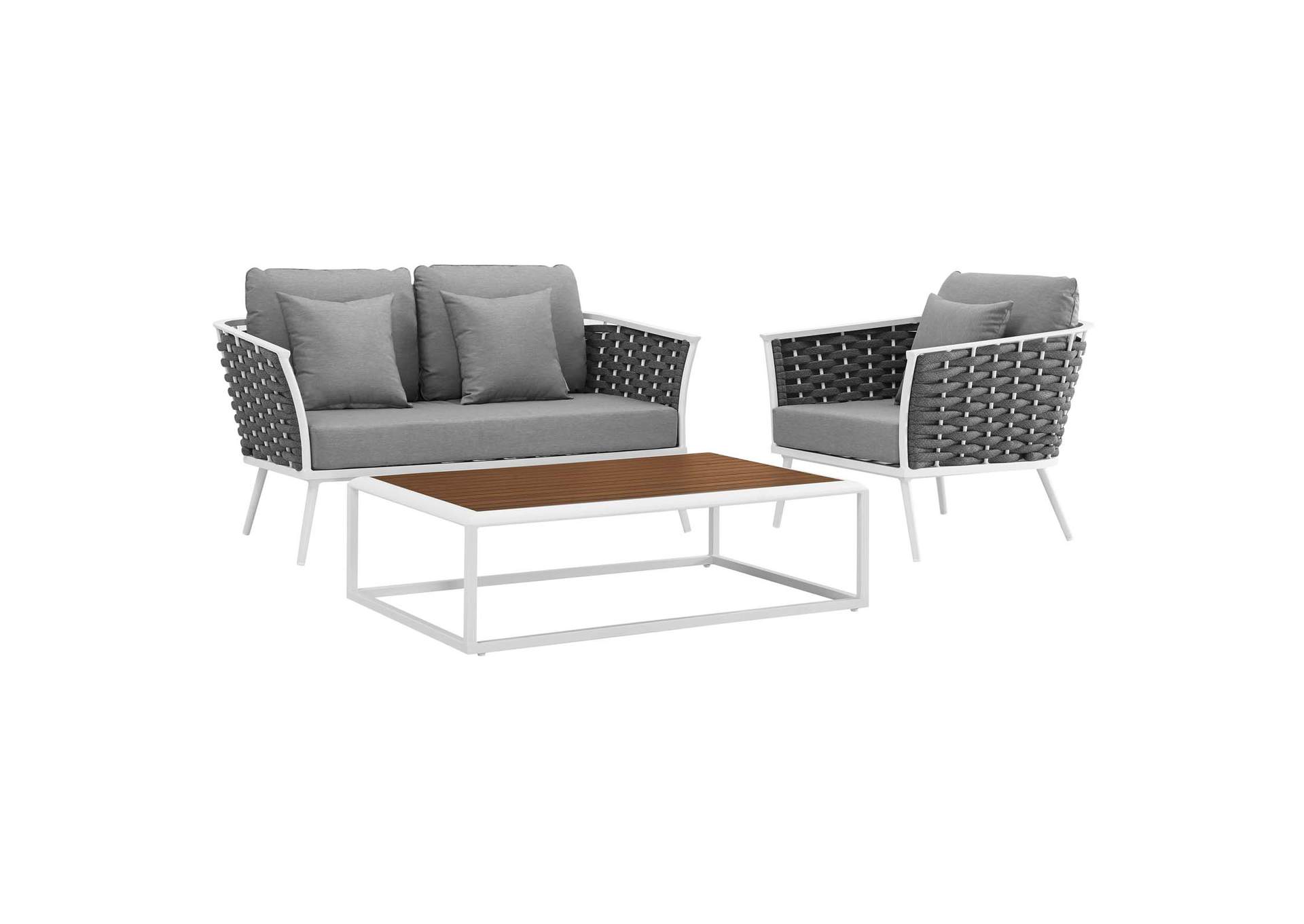White Gray Stance 3 Piece Outdoor Patio Aluminum Sectional Sofa Set,Modway