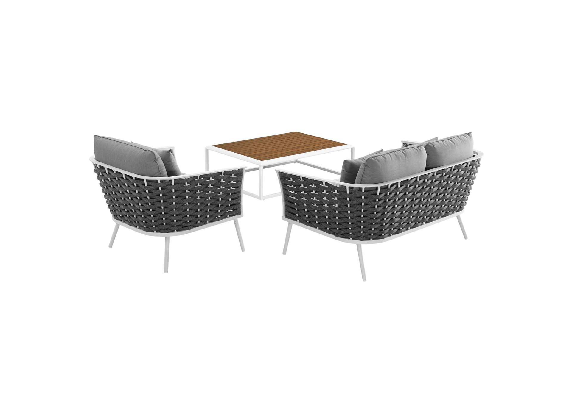 White Gray Stance 3 Piece Outdoor Patio Aluminum Sectional Sofa Set,Modway
