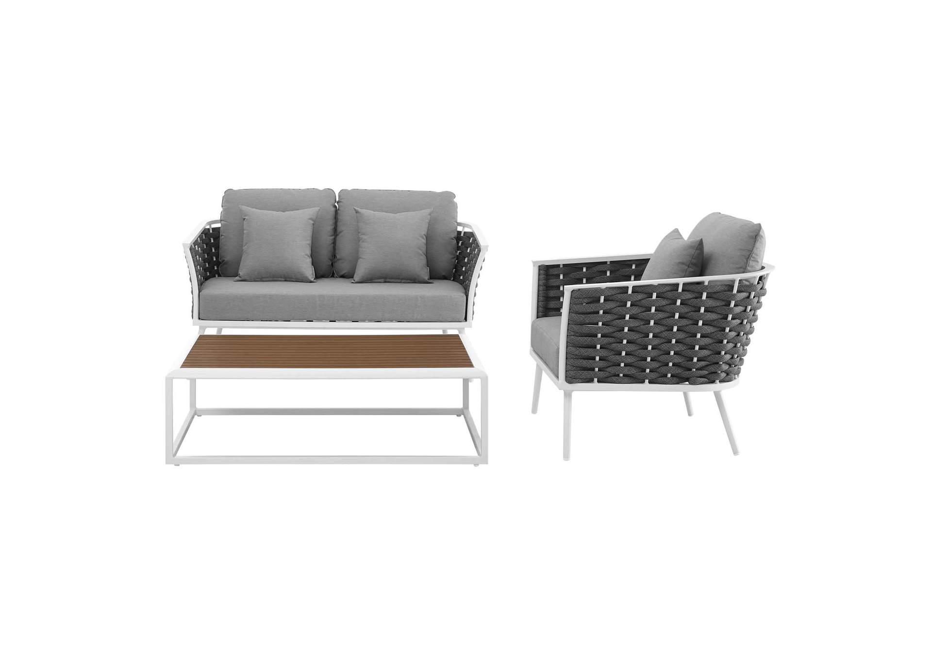 White Gray Stance 3 Piece Outdoor Patio Aluminum Sectional Sofa Set,Modway
