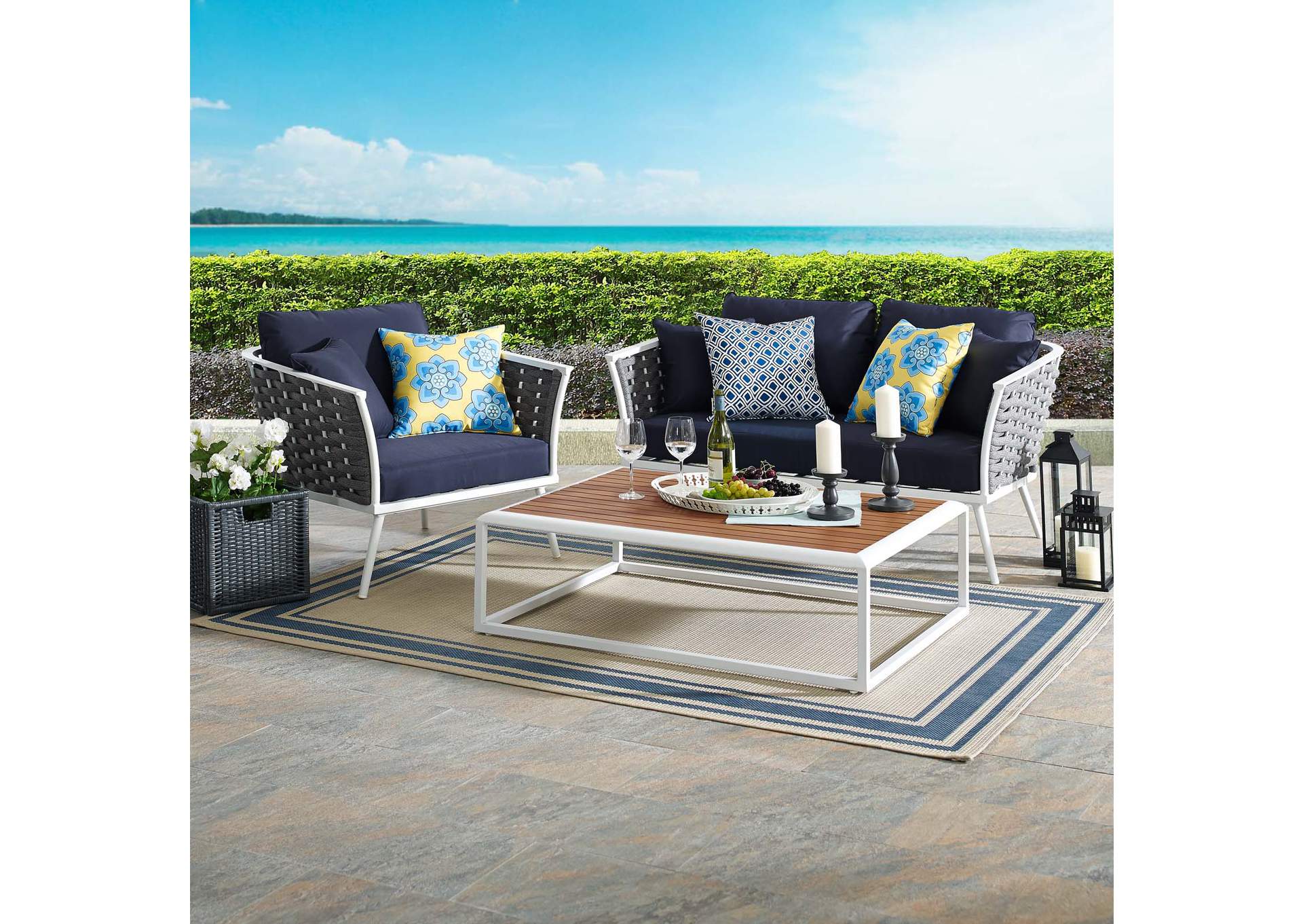 White Navy Stance 3 Piece Outdoor Patio Aluminum Sectional Sofa Set,Modway