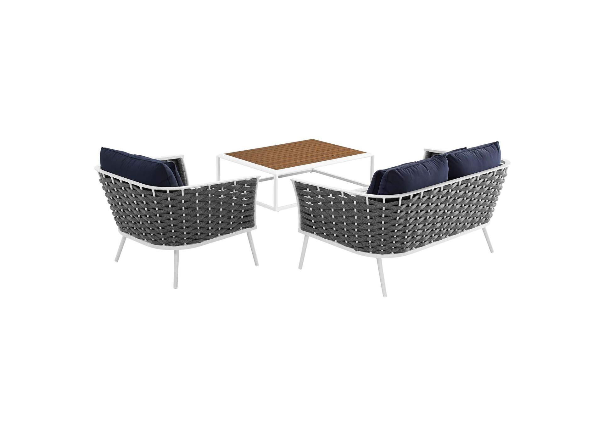 White Navy Stance 3 Piece Outdoor Patio Aluminum Sectional Sofa Set,Modway